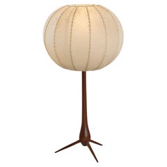 Retro Mid Century Tripod Floor or Table Lamp in Teak and Parchment 1960s