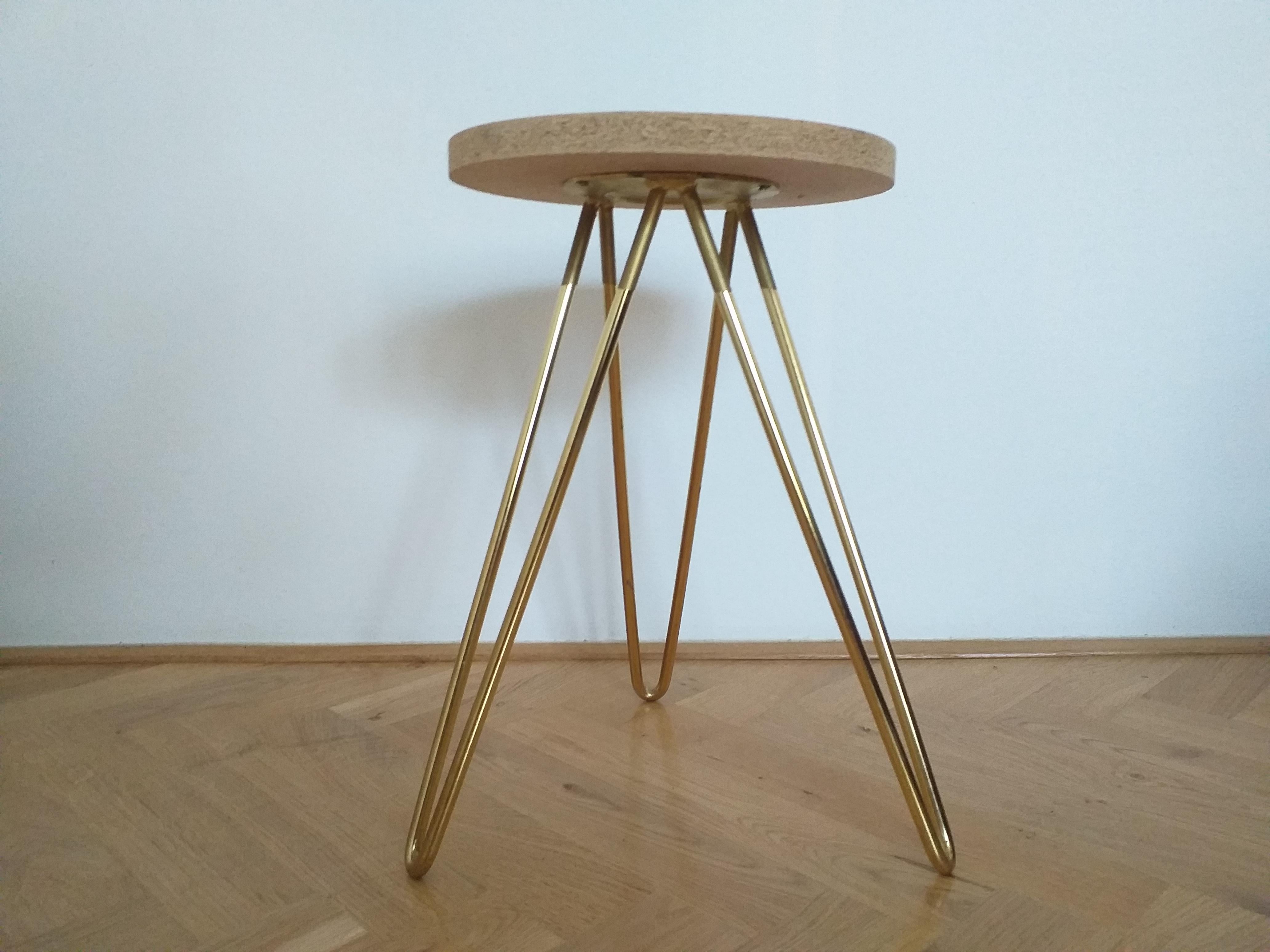 Brass Midcentury Tripod Tabouret or Stool Hair, France, 1970s For Sale