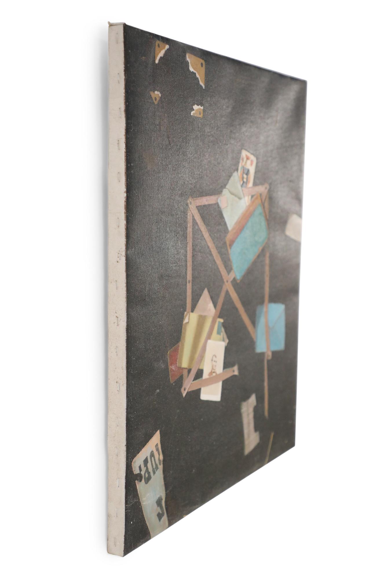 Mid-Century Modern Mid-Century Trompe-L'oeil Oil Painting of a Board with Cards and Ephemera For Sale