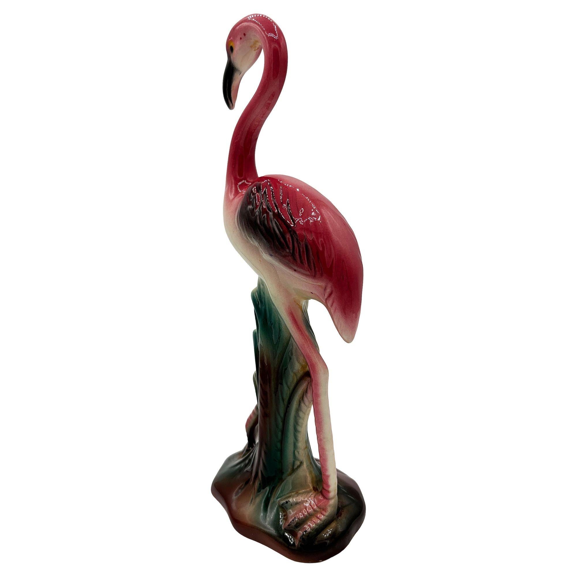 Metà XX secolo Figurina di fenicottero rosa 