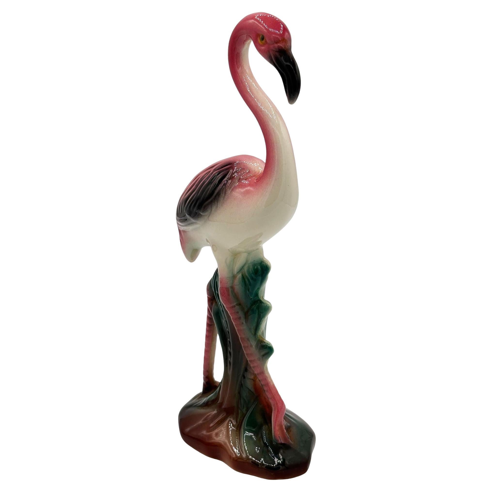 Mid-century Tropical Ceramic "The Walker" Pink Flamingo Figurine