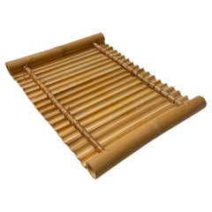 Restored Mid Century Tropical Split Bamboo Serving Tray, Pair