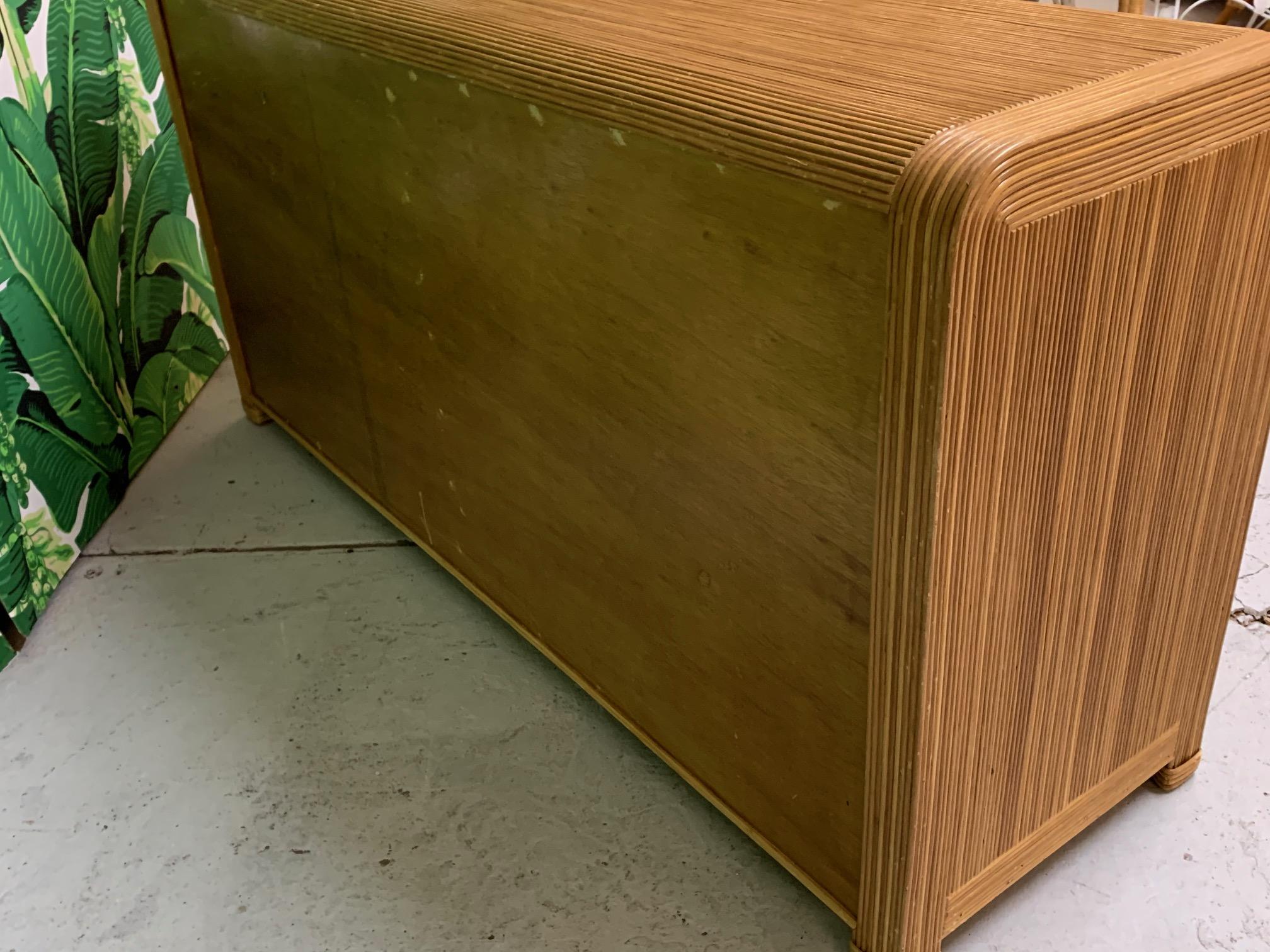 Midcentury Tropical Split Pencil Reed Rattan Dresser 2