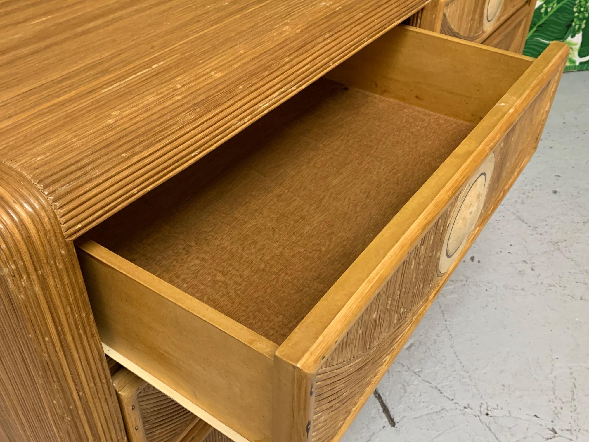 Midcentury Tropical Split Pencil Reed Rattan Dresser In Good Condition In Jacksonville, FL