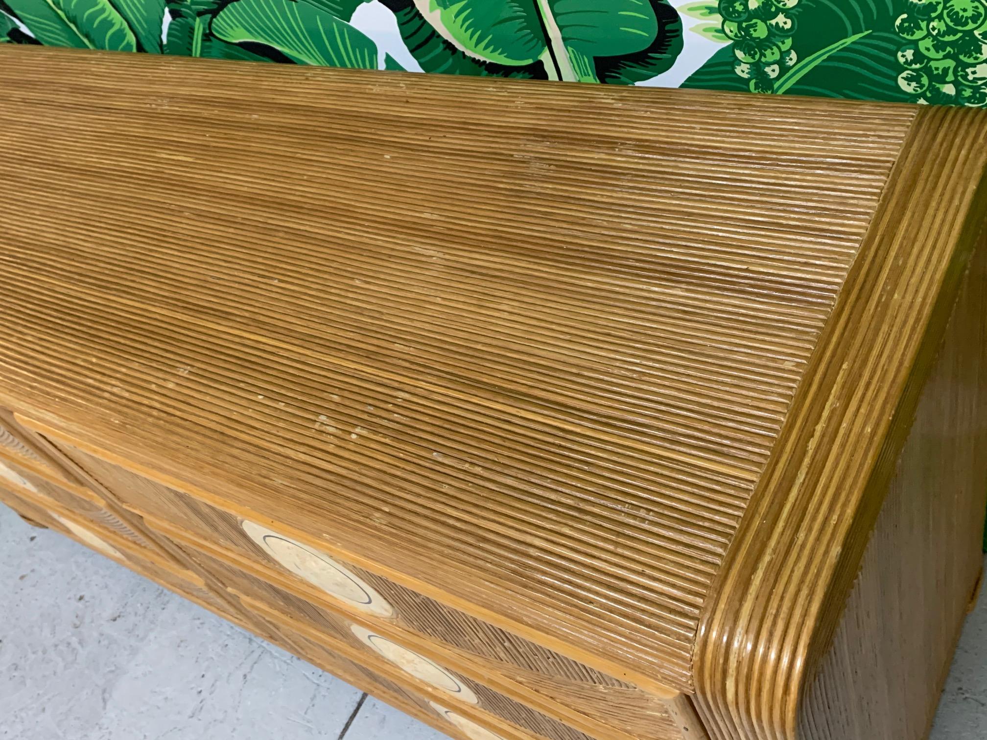 Late 20th Century Midcentury Tropical Split Pencil Reed Rattan Dresser
