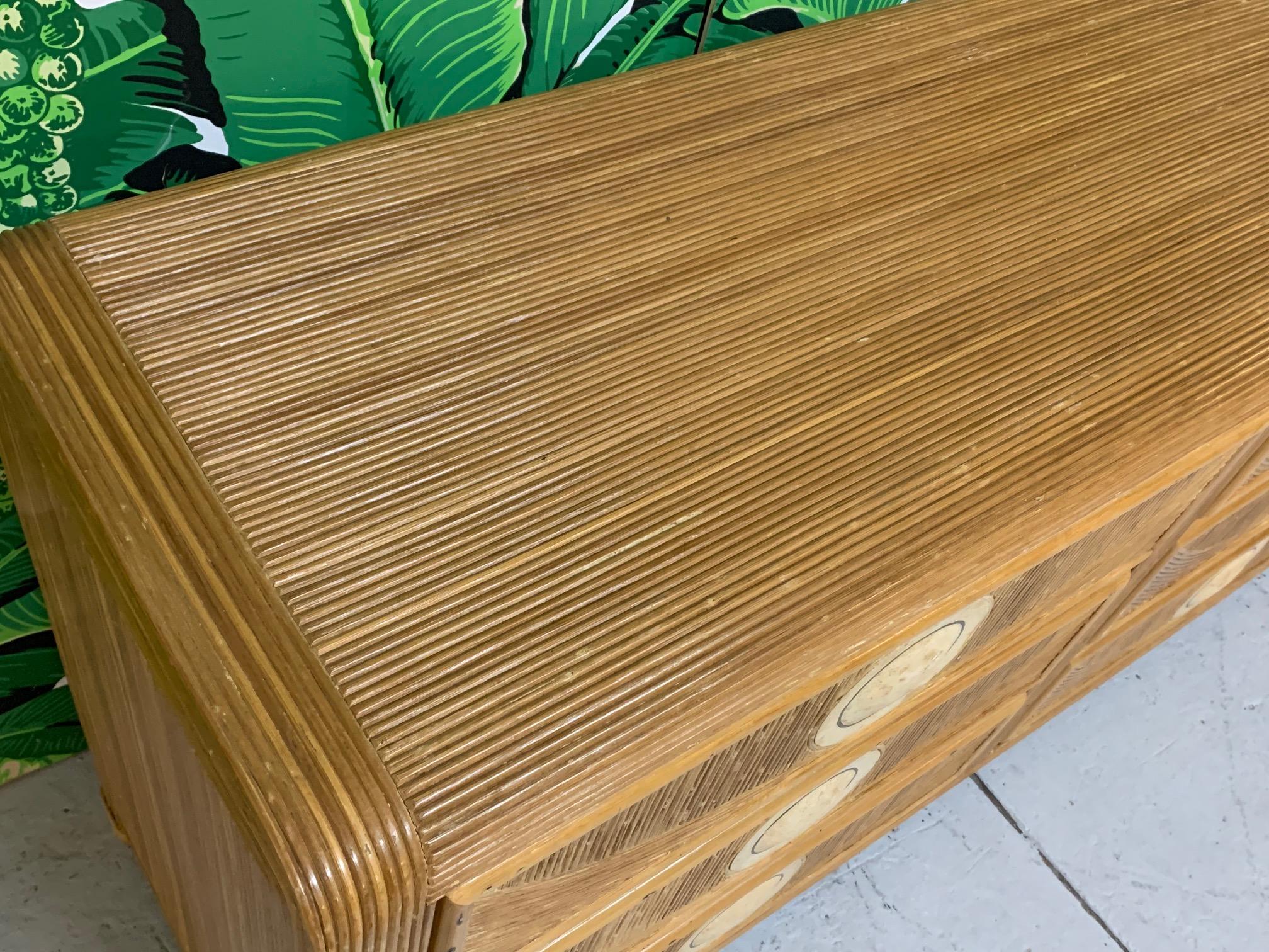 Midcentury Tropical Split Pencil Reed Rattan Dresser 1