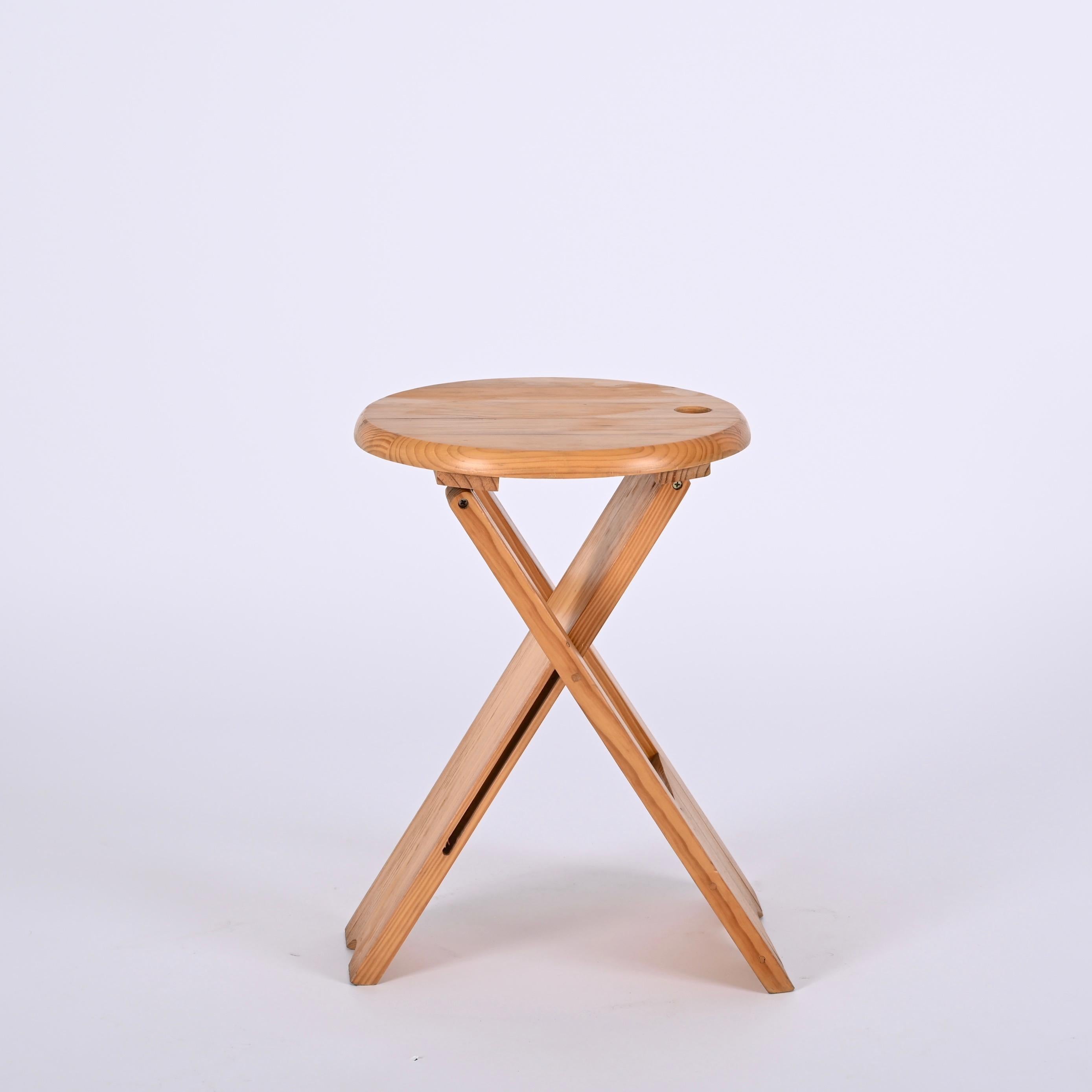 Wood Mid-Century Ts Folding Stool by Roger Tallon for Sentou, France 1970s For Sale