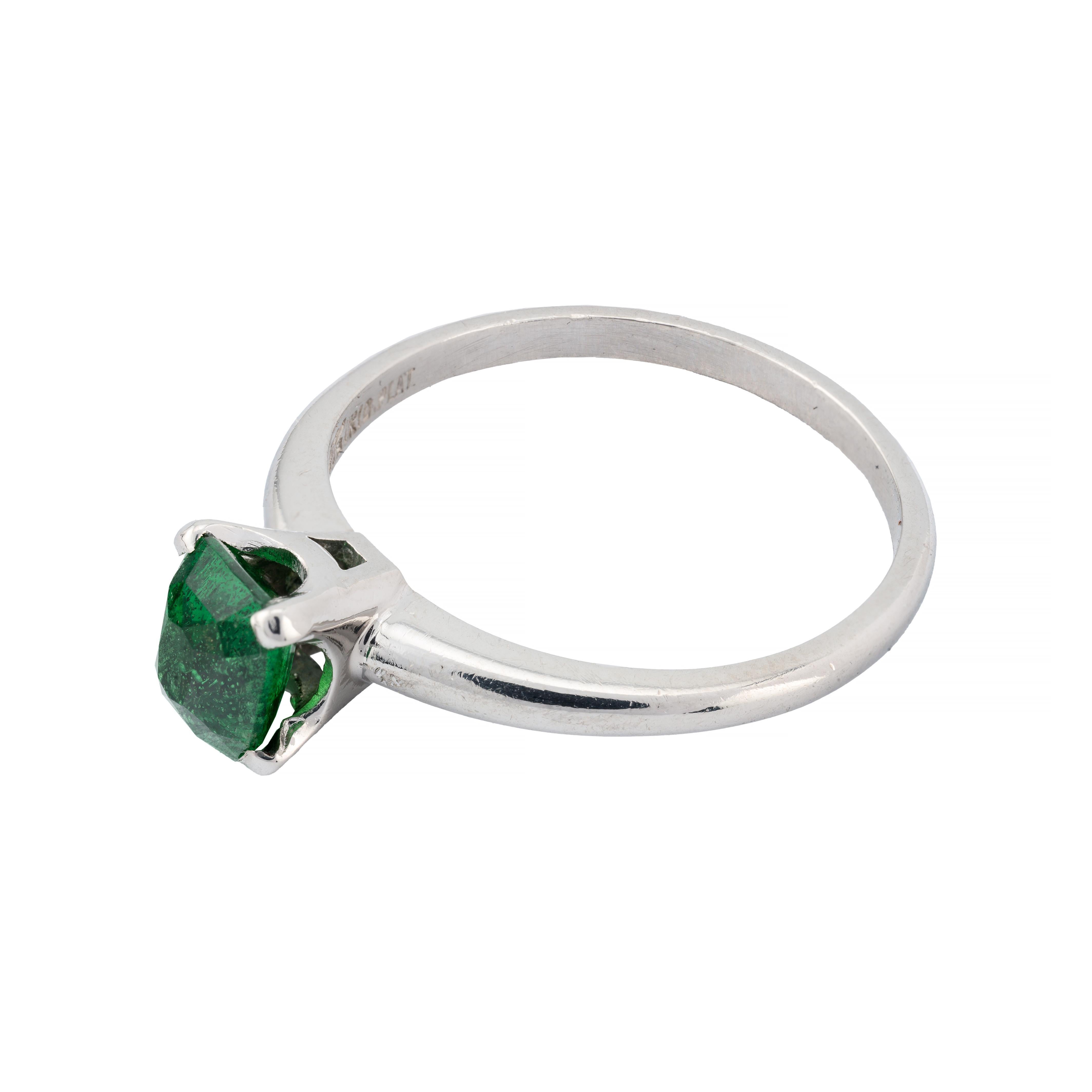 Art Deco Mid Century Tsavorite Garnet 1.65ct Solitaire Ring in Platinum For Sale