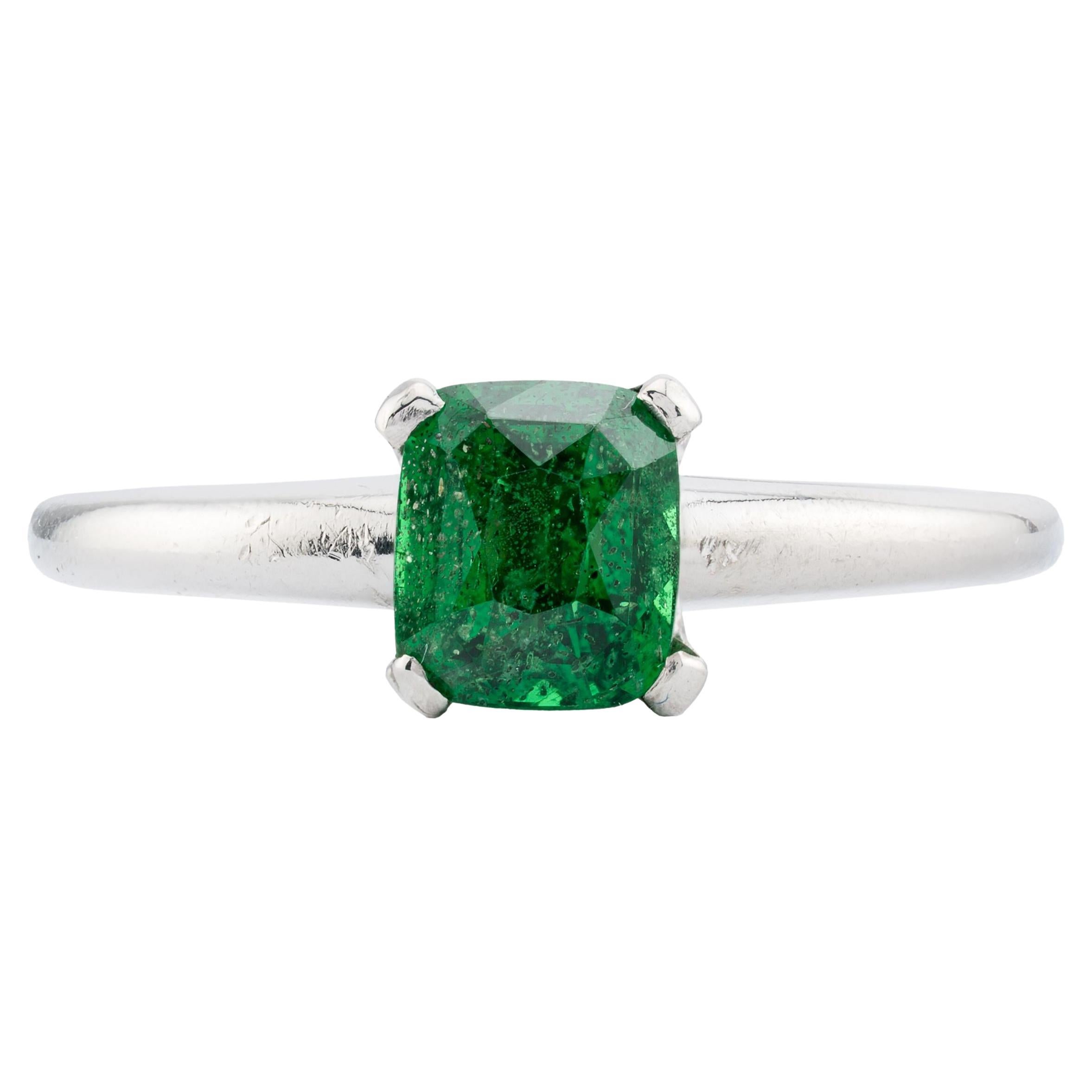 Mid Century Tsavorite Garnet 1.65ct Solitaire Ring in Platinum For Sale