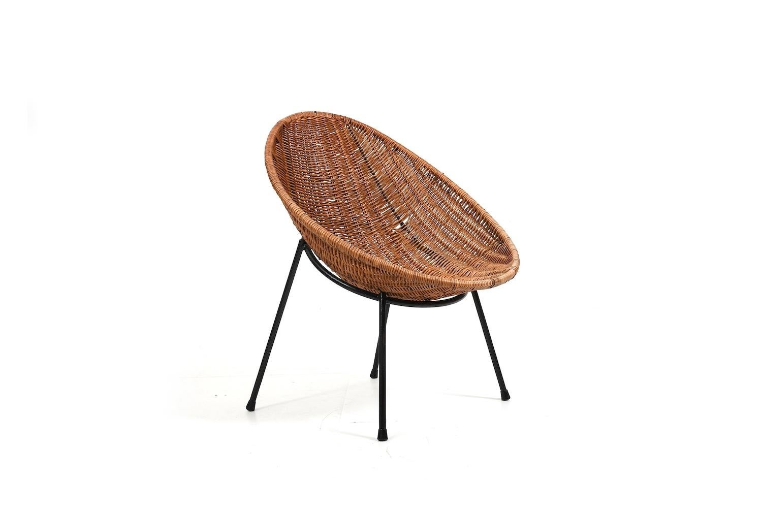 European Mid Century Tube Rattan Chair 1950s For Sale