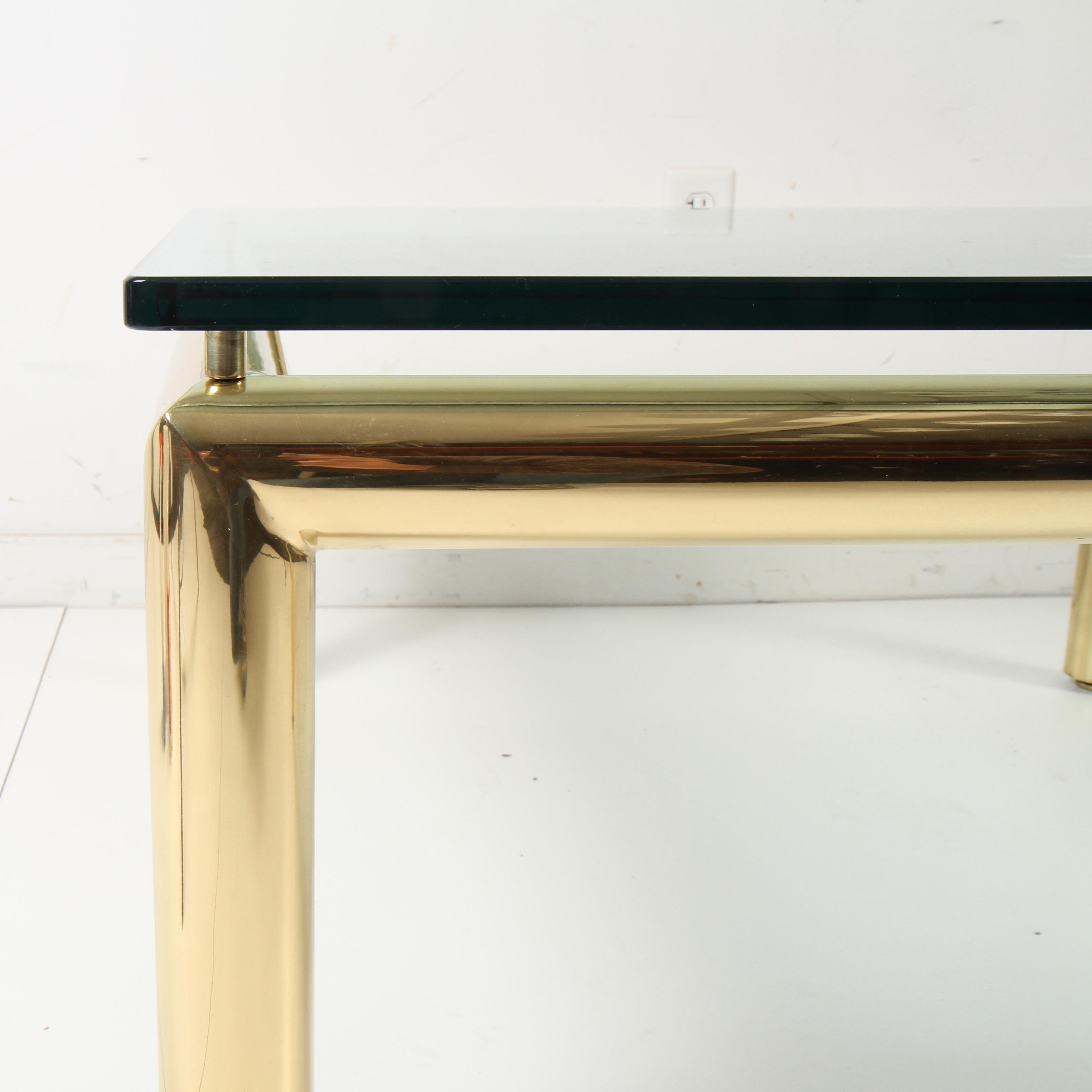 Glass Midcentury Tubular Brass Coffee Table For Sale