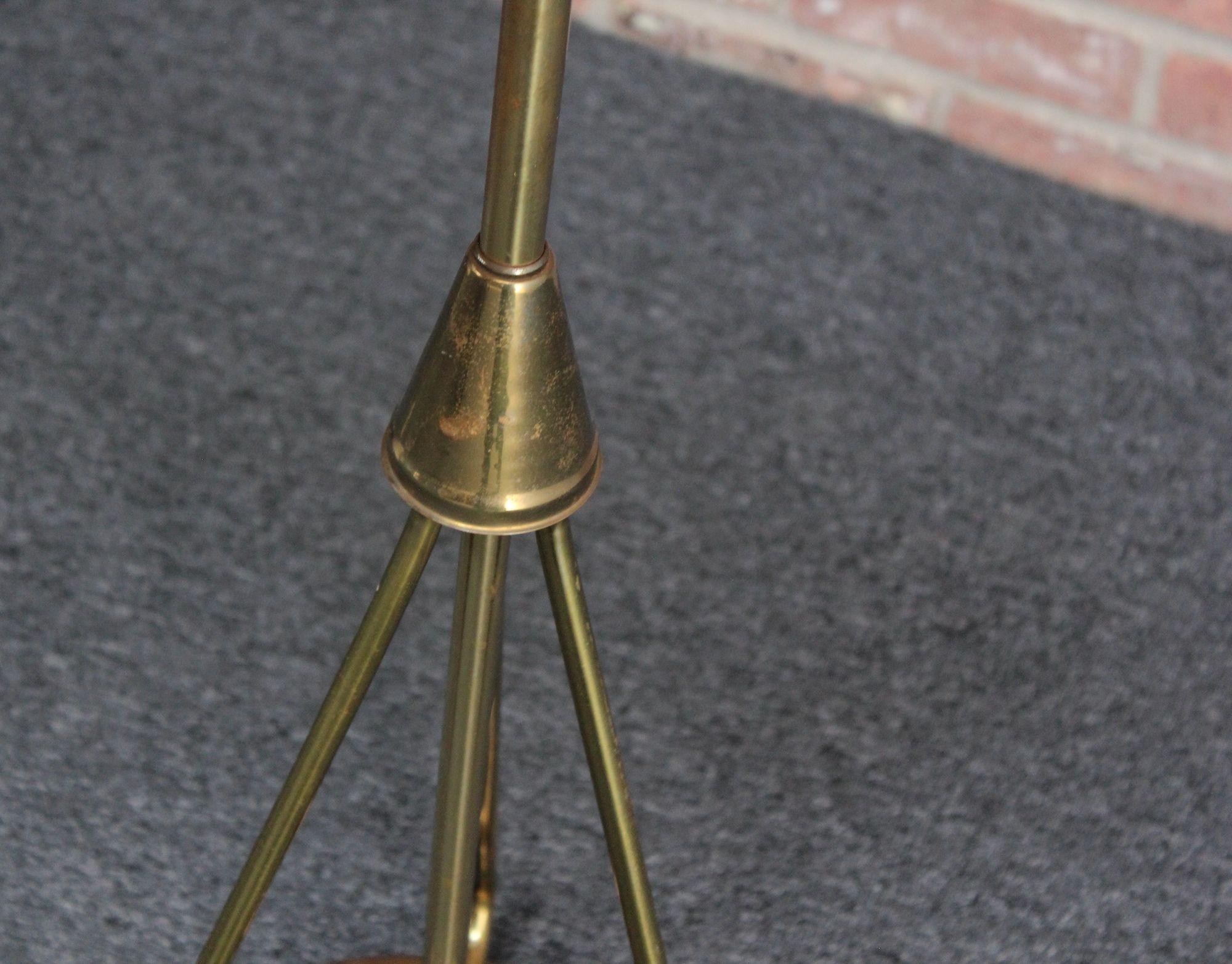 Mid-Century Tubular Brass Floor Lamp with French Milk Glass Shade For Sale 2