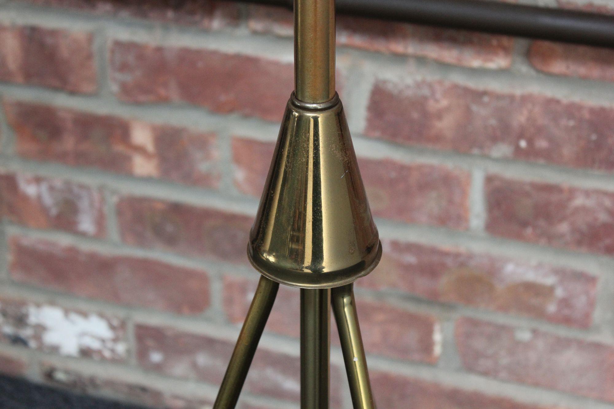 Mid-Century Tubular Brass Floor Lamp with French Milk Glass Shade For Sale 3