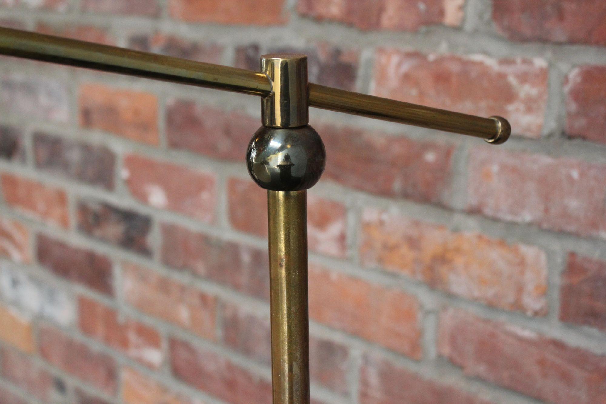 Mid-Century Tubular Brass Floor Lamp with French Milk Glass Shade 7