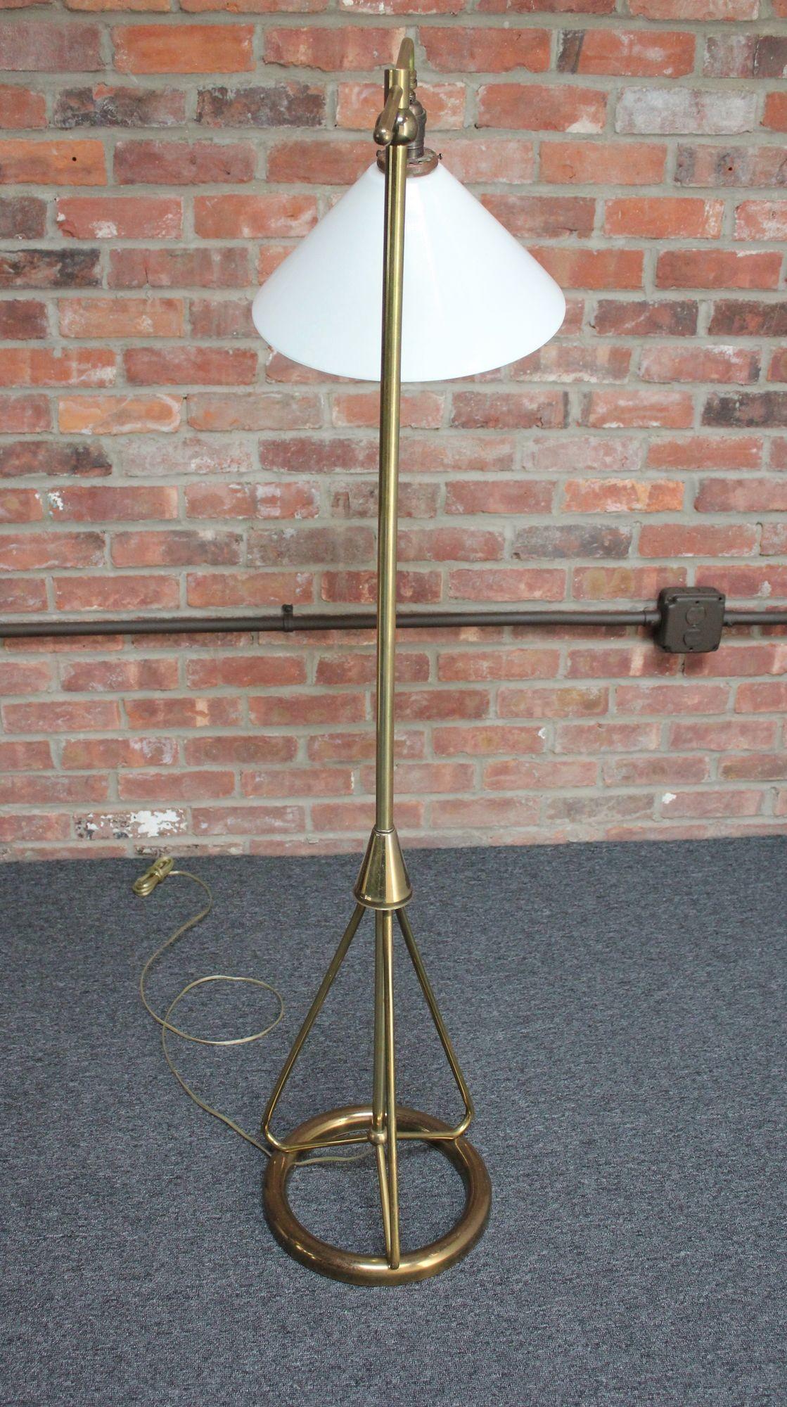 brass floor lamp with glass shade