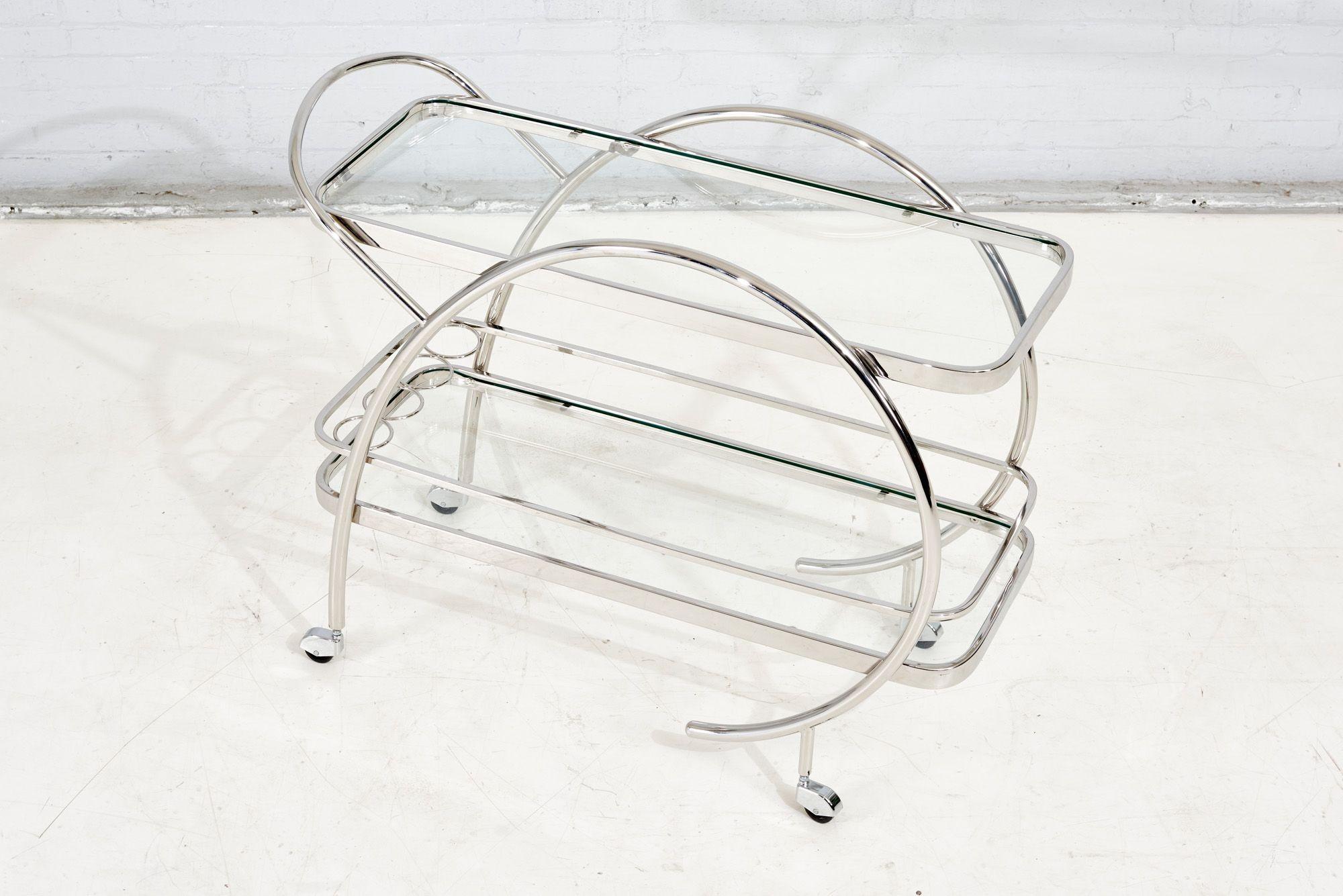 American Mid Century Tubular Chrome and Glass Bar Cart/Trolley, 1960