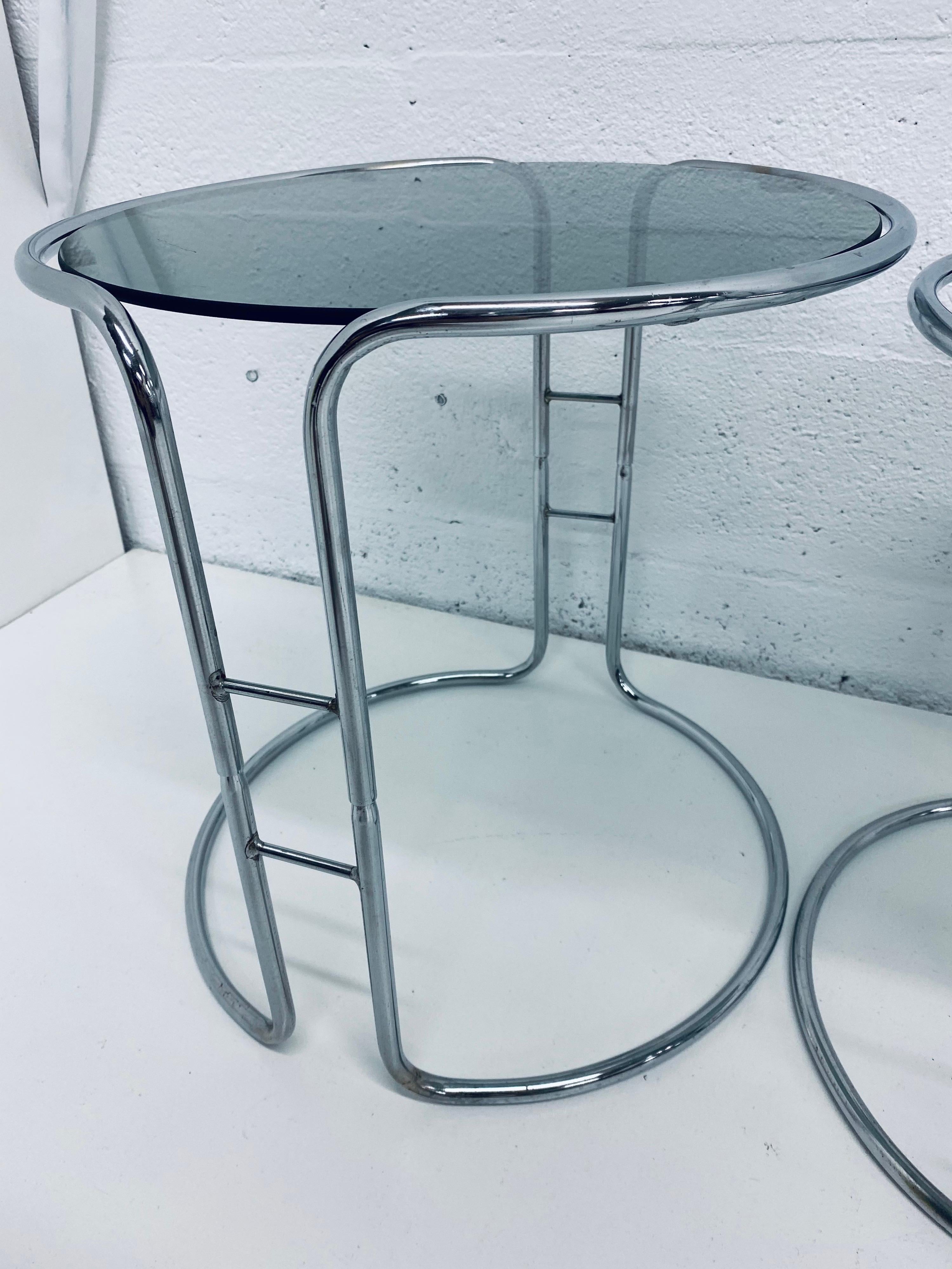 Unknown Midcentury Tubular Chrome and Smoked Glass Nesting Tables, 1970s