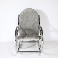Mid-Century Tubular Chrome Rocking Chair with Holly Hunt Upholstery