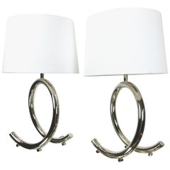 Mid Century Tubular Chrome Sculpture Table Lamps