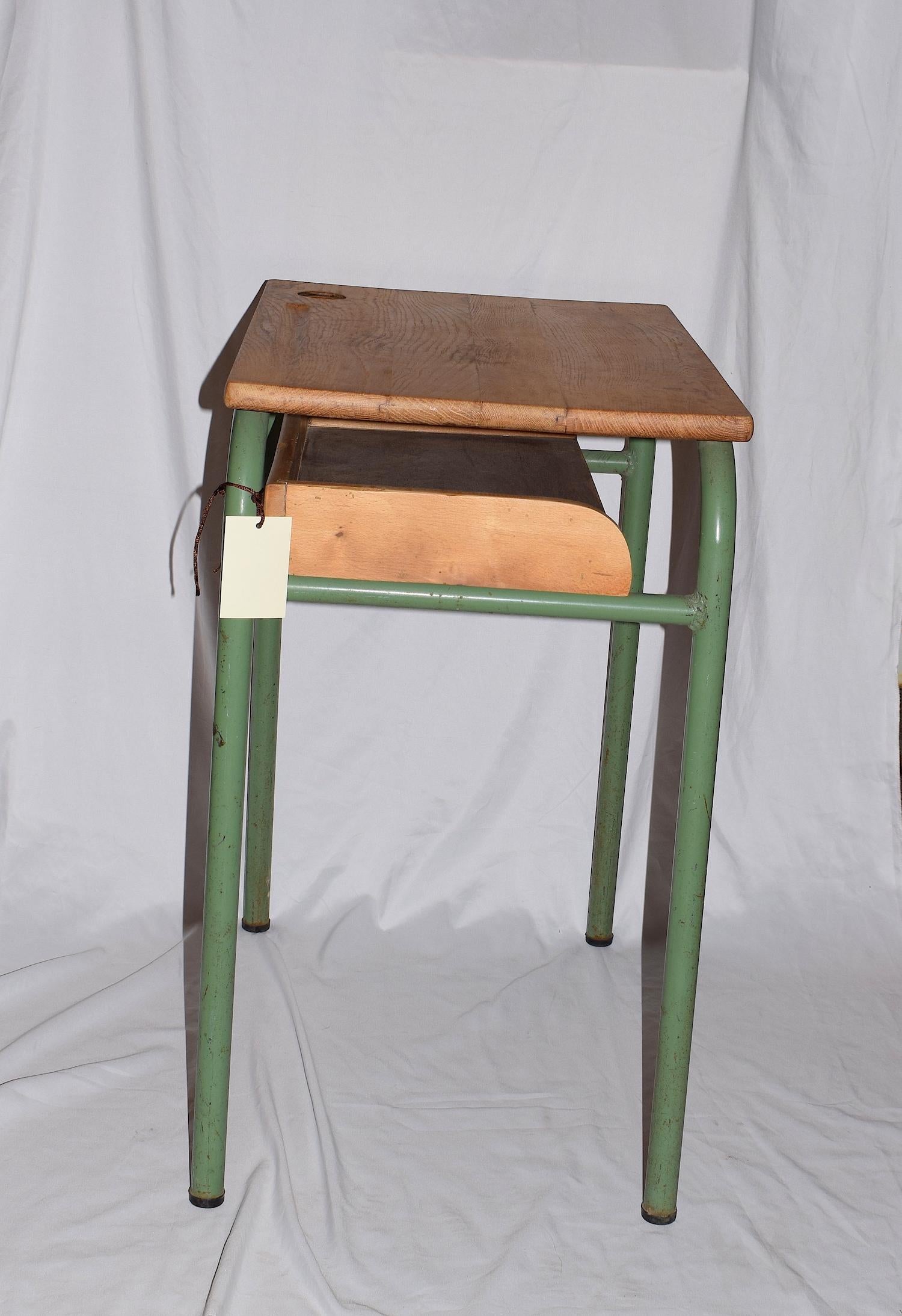 20th Century Mid-Century Tubular Metal and Wooden Top School Desk, Industrial in Design