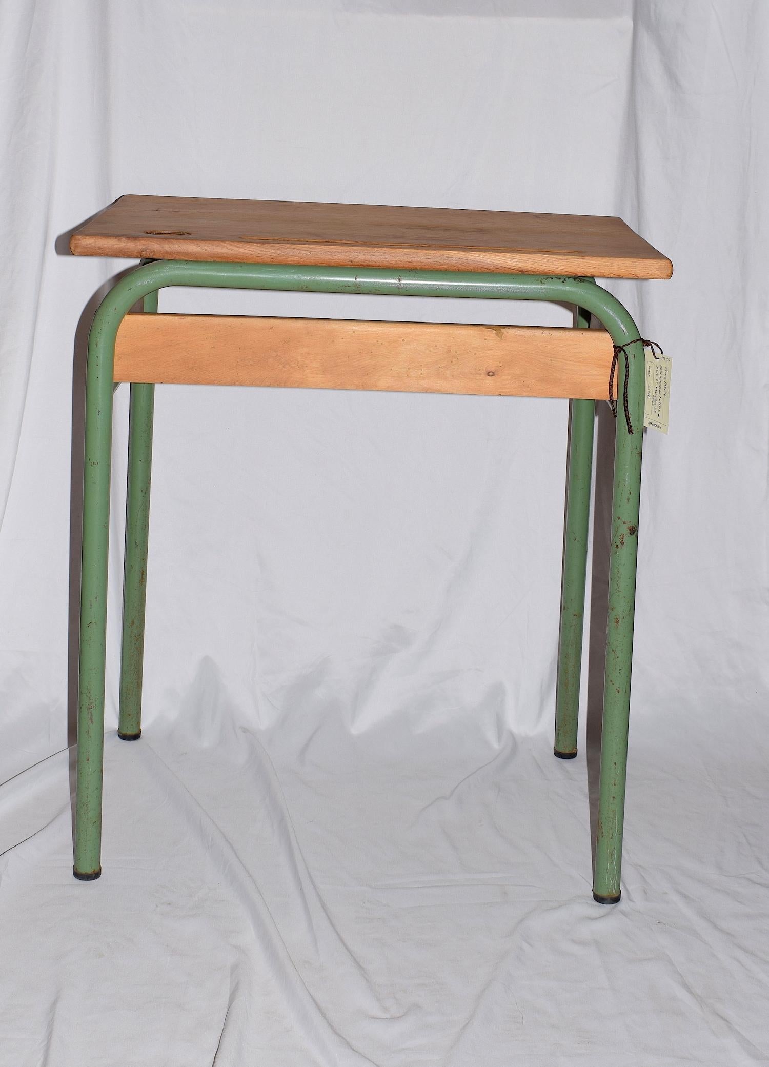 Mid-Century Tubular Metal and Wooden Top School Desk, Industrial in Design 1