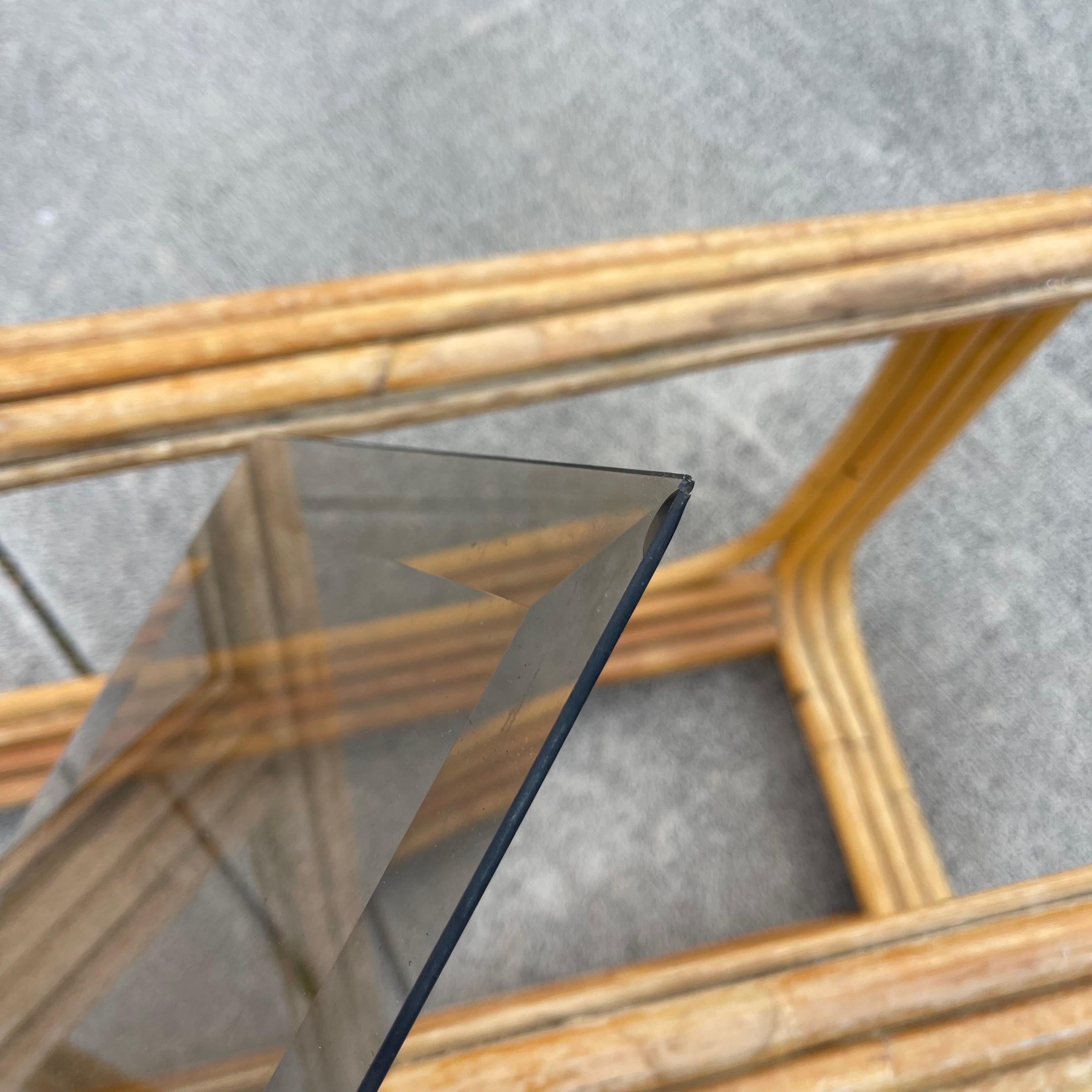 Mid-Century Tubular Rattan Glass Insert Console Table For Sale 8