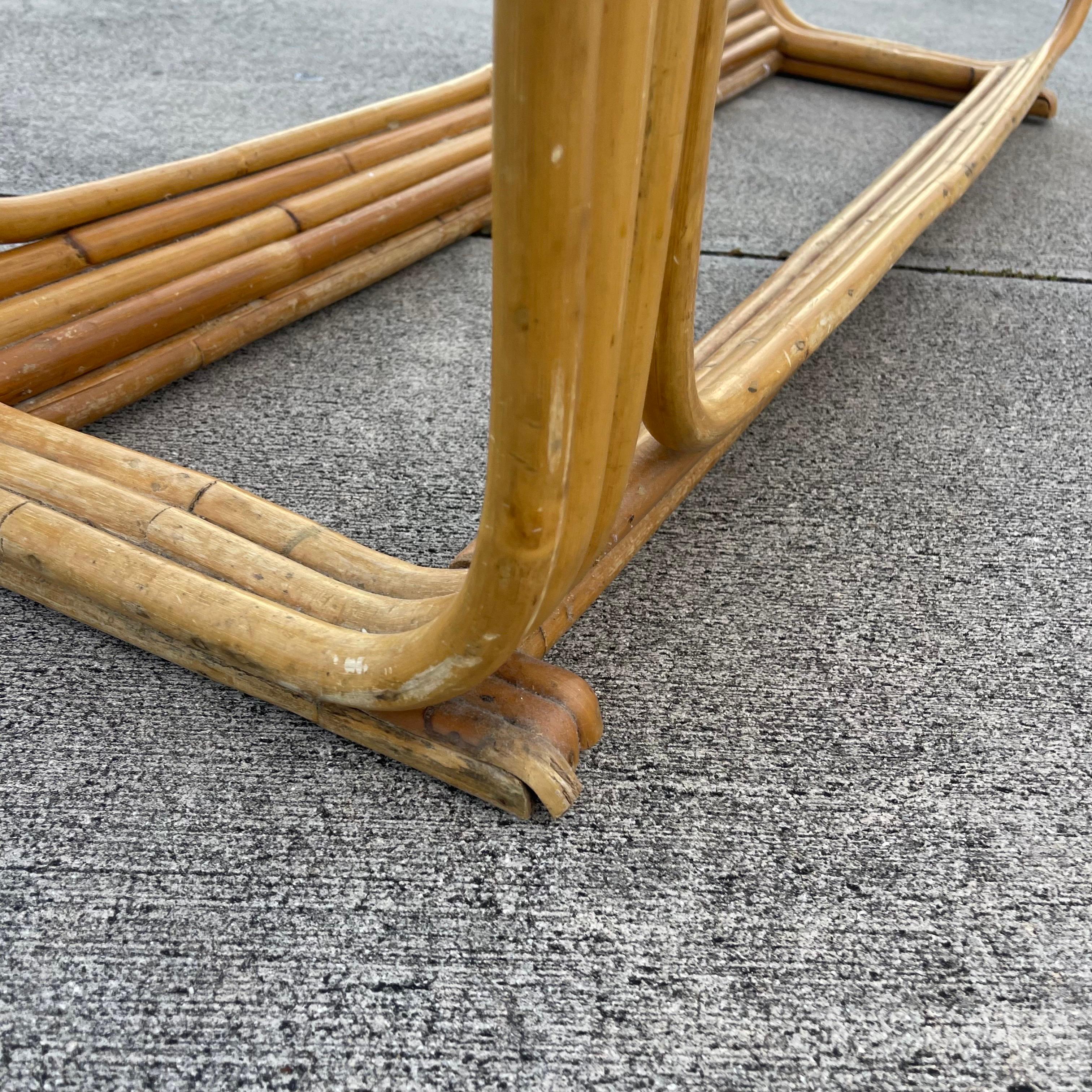 Mid-Century Tubular Rattan Glass Insert Console Table For Sale 3