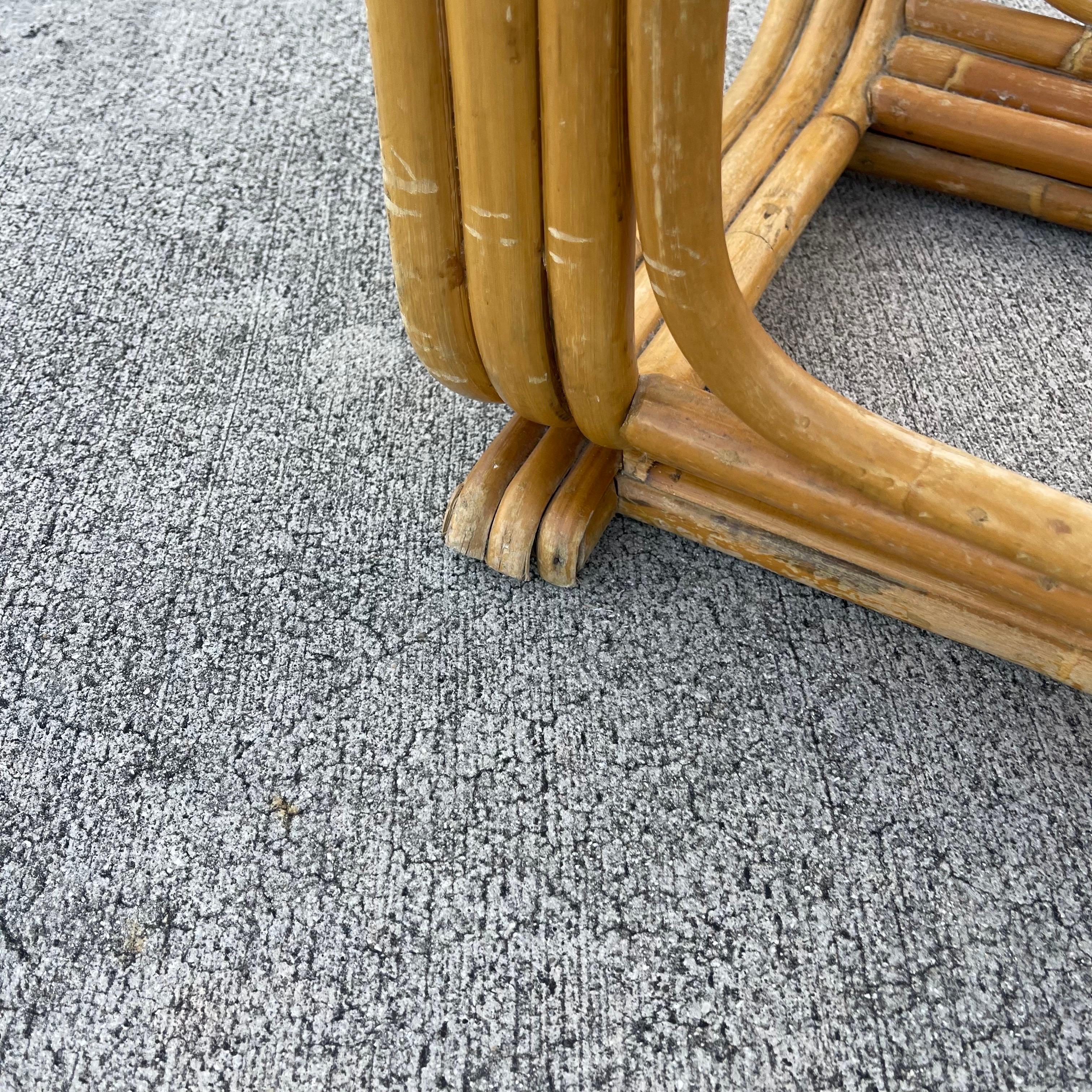 Mid-Century Tubular Rattan Glass Insert Console Table For Sale 5