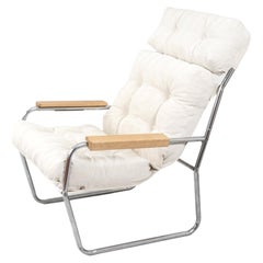 Poltrona di metà secolo in acciaio tubolare e Oak, Danimarca, circa 1960
