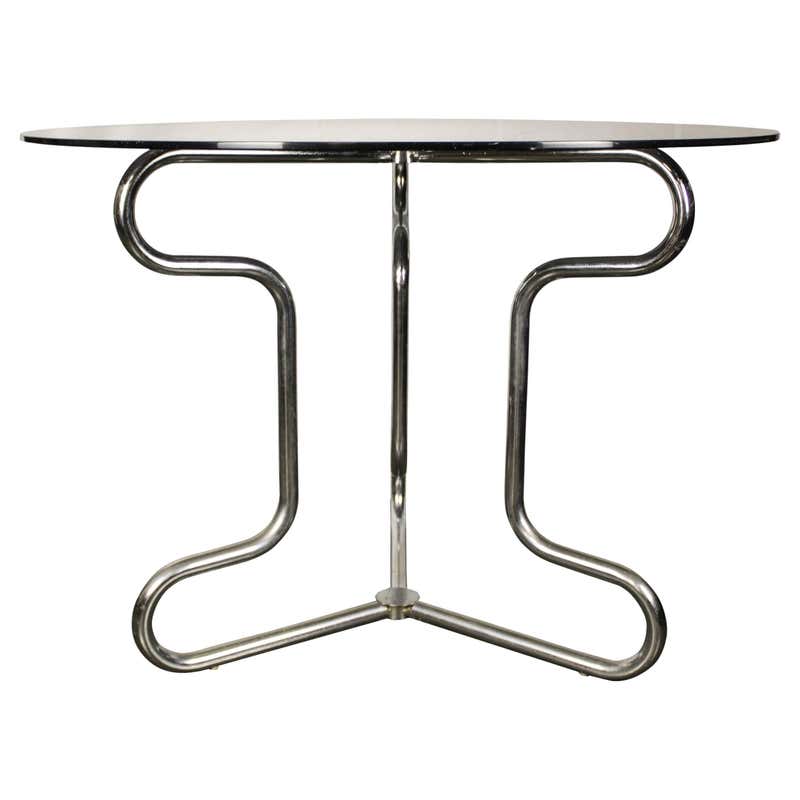Mid-Century Tubular Table with Steel Structure and Glass Top, Italy ...