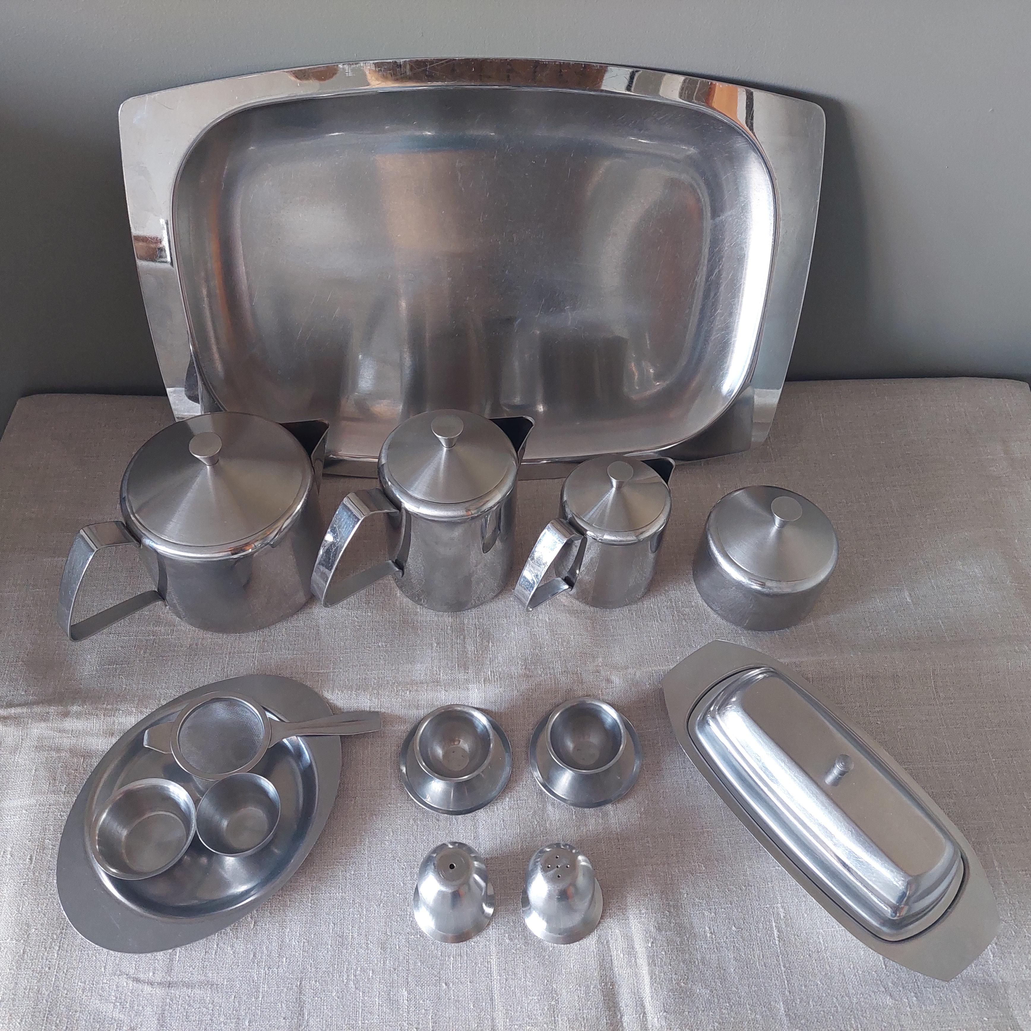 Mid-Century Tudor Knight Stainless Steel Breakfast Tea Coffee Set Service, 60s For Sale 8