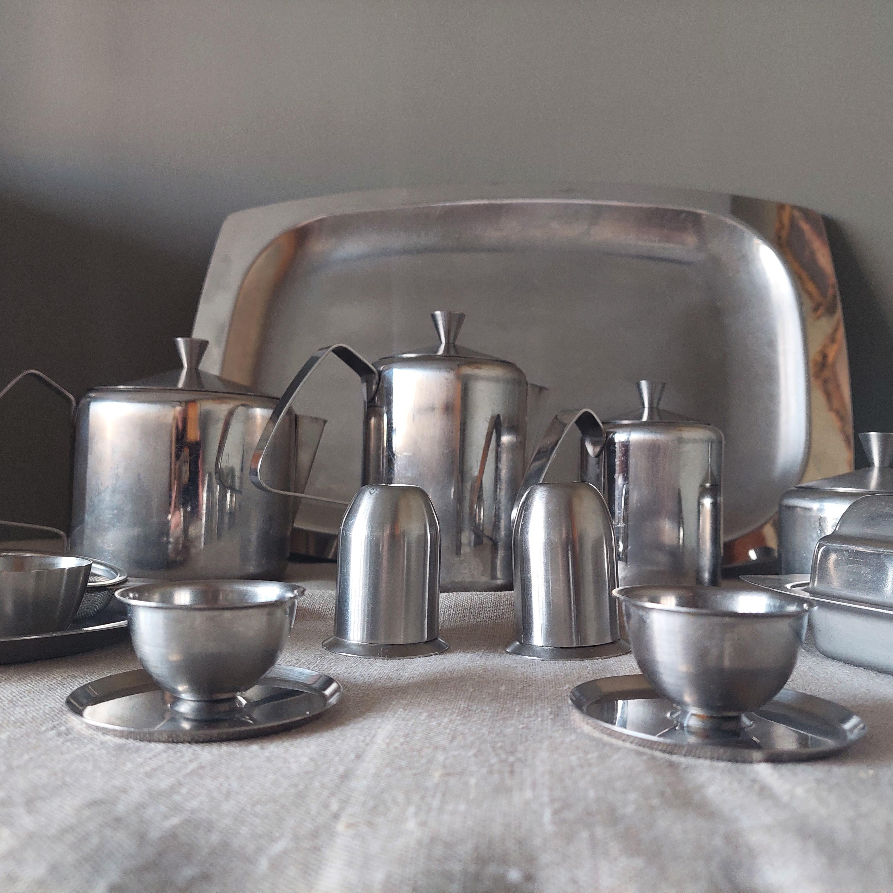 Mid-Century Tudor Knight Stainless Steel Breakfast Tea Coffee Set Service, 60s For Sale 9