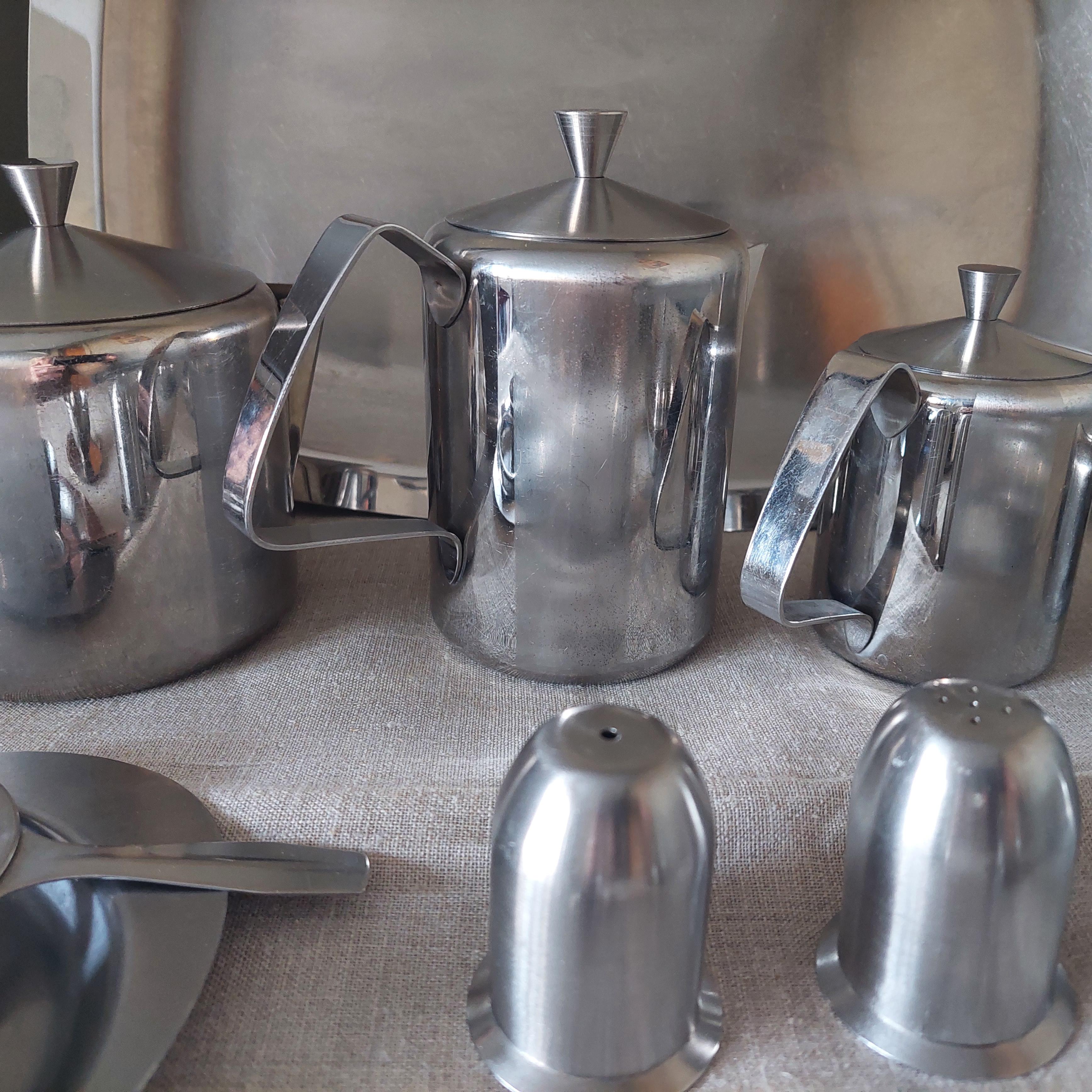 Mid-Century Tudor Knight Stainless Steel Breakfast Tea Coffee Set Service, 60s For Sale 10