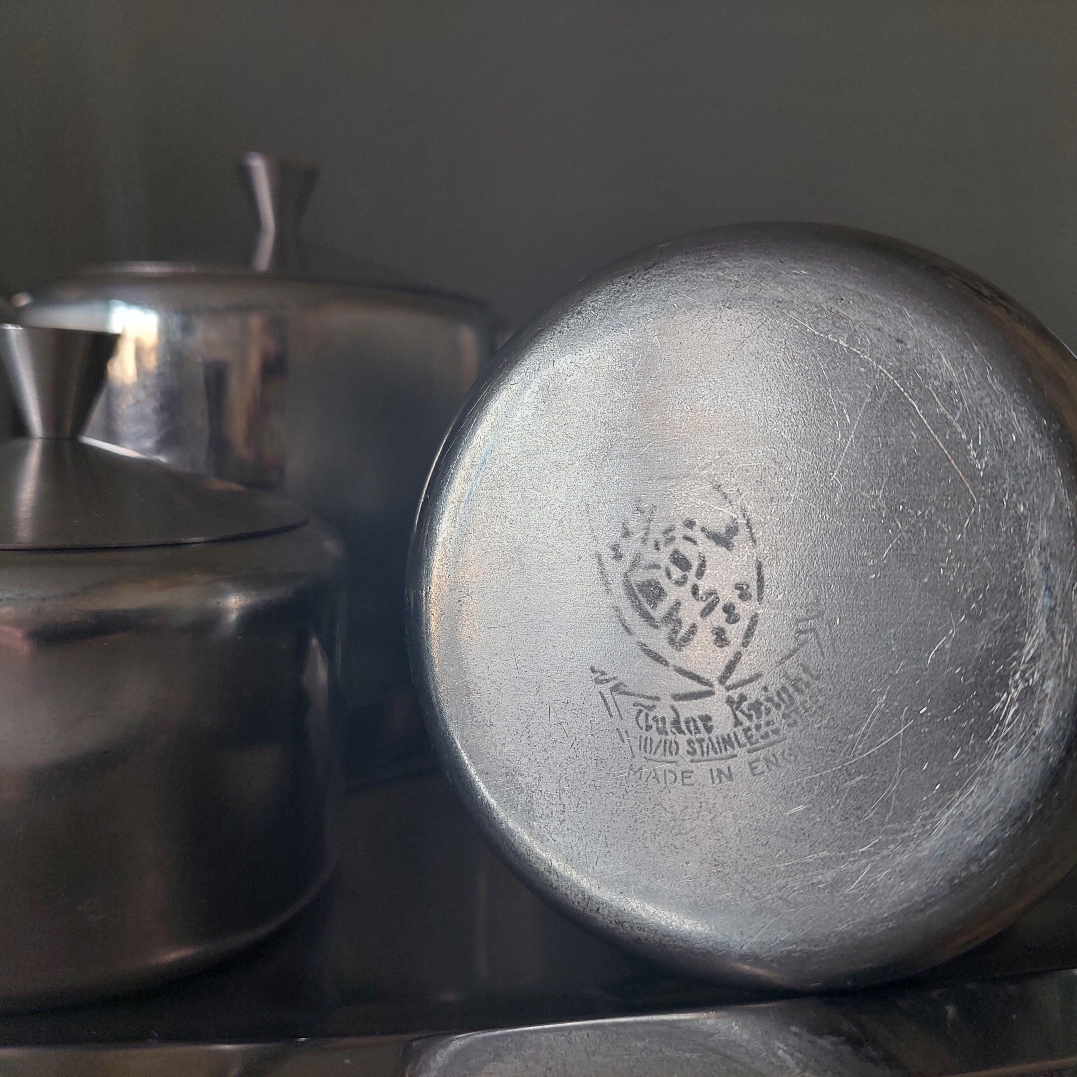 Mid-Century Tudor Knight Stainless Steel Breakfast Tea Coffee Set Service, 60s For Sale 3