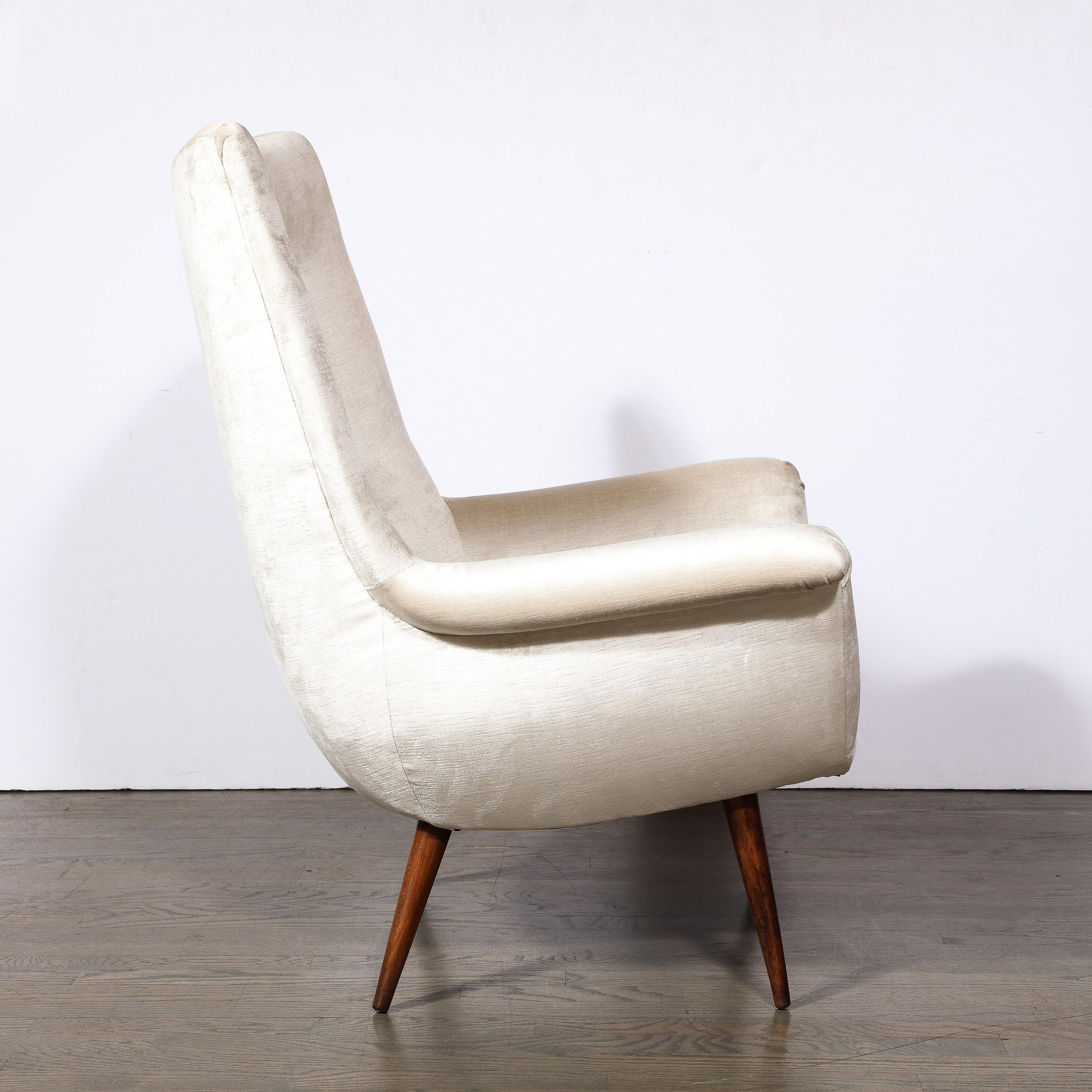 Mid-Century Tufted Back Lounge Chair in Platinum Velvet by Lawrence Peabody 4