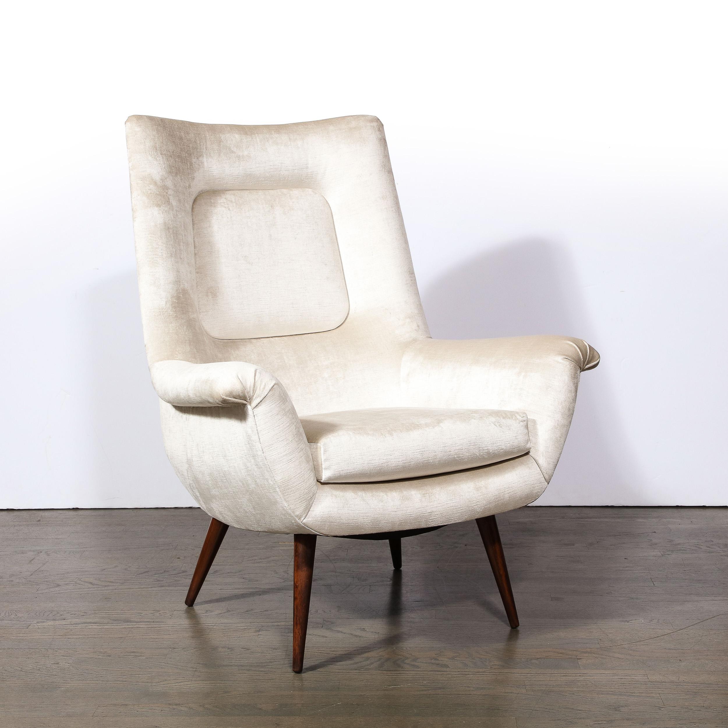 Mid-Century Tufted Back Lounge Chair in Platinum Velvet by Lawrence Peabody 5
