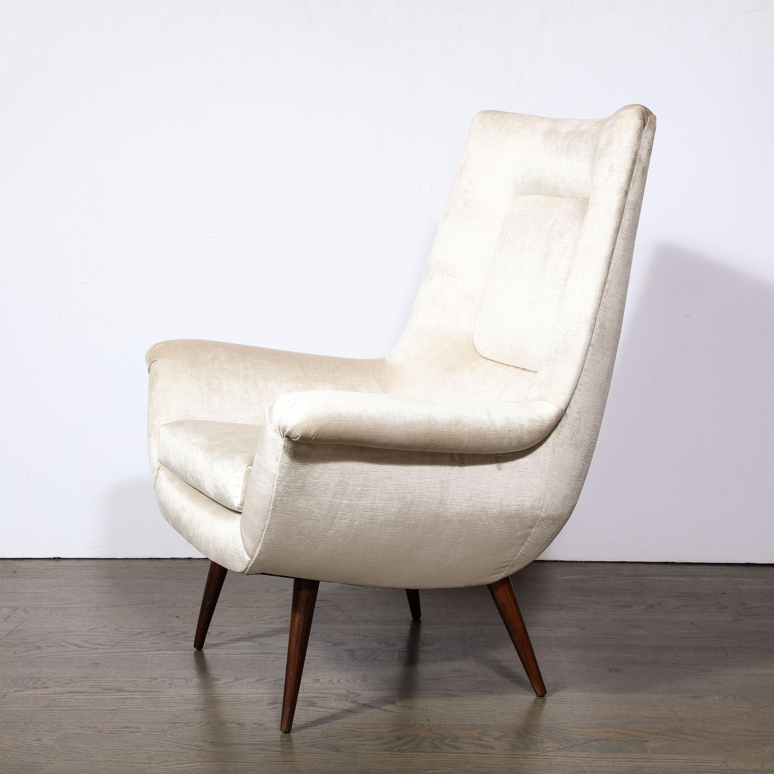 American Mid-Century Tufted Back Lounge Chair in Platinum Velvet by Lawrence Peabody