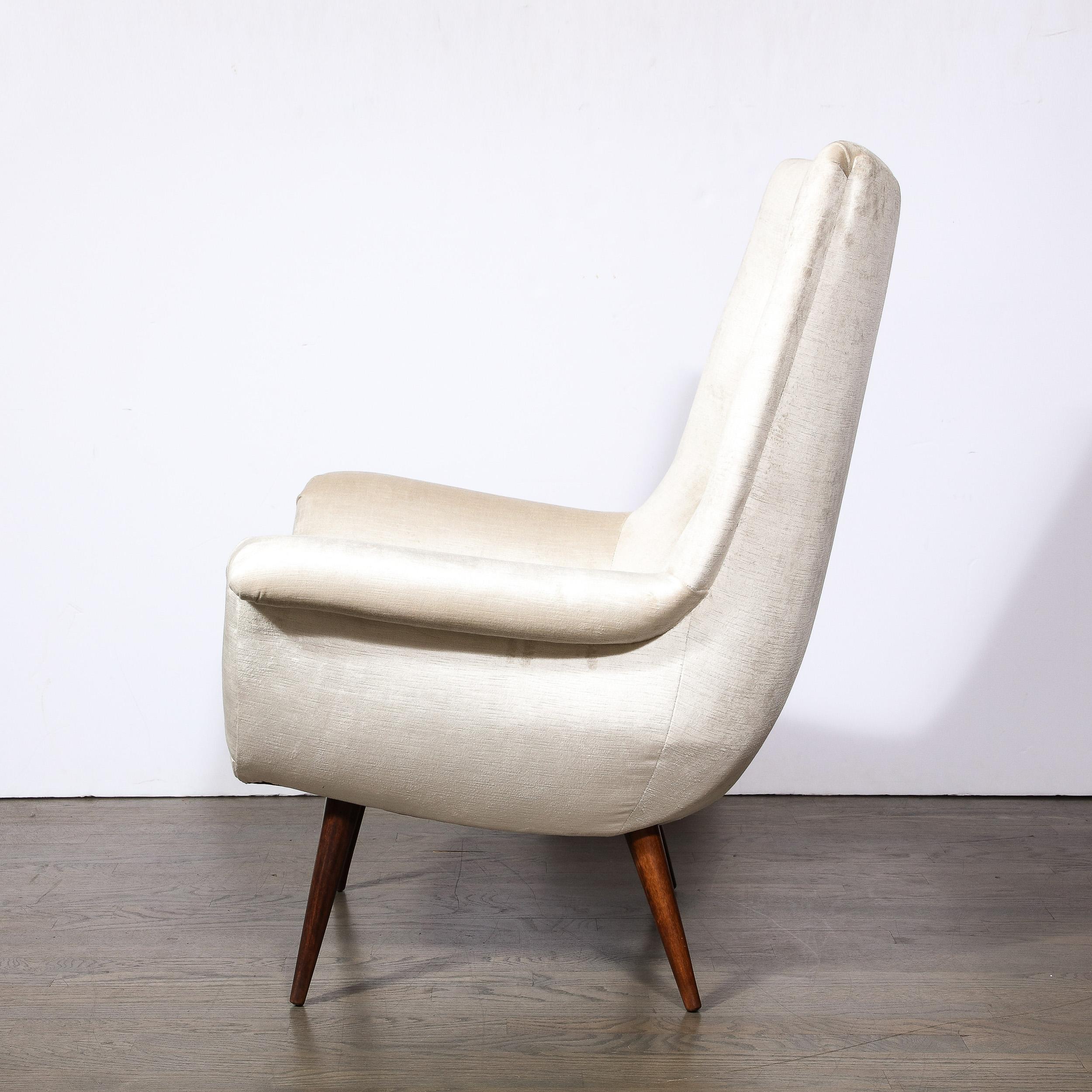 Mid-Century Tufted Back Lounge Chair in Platinum Velvet by Lawrence Peabody In Excellent Condition In New York, NY