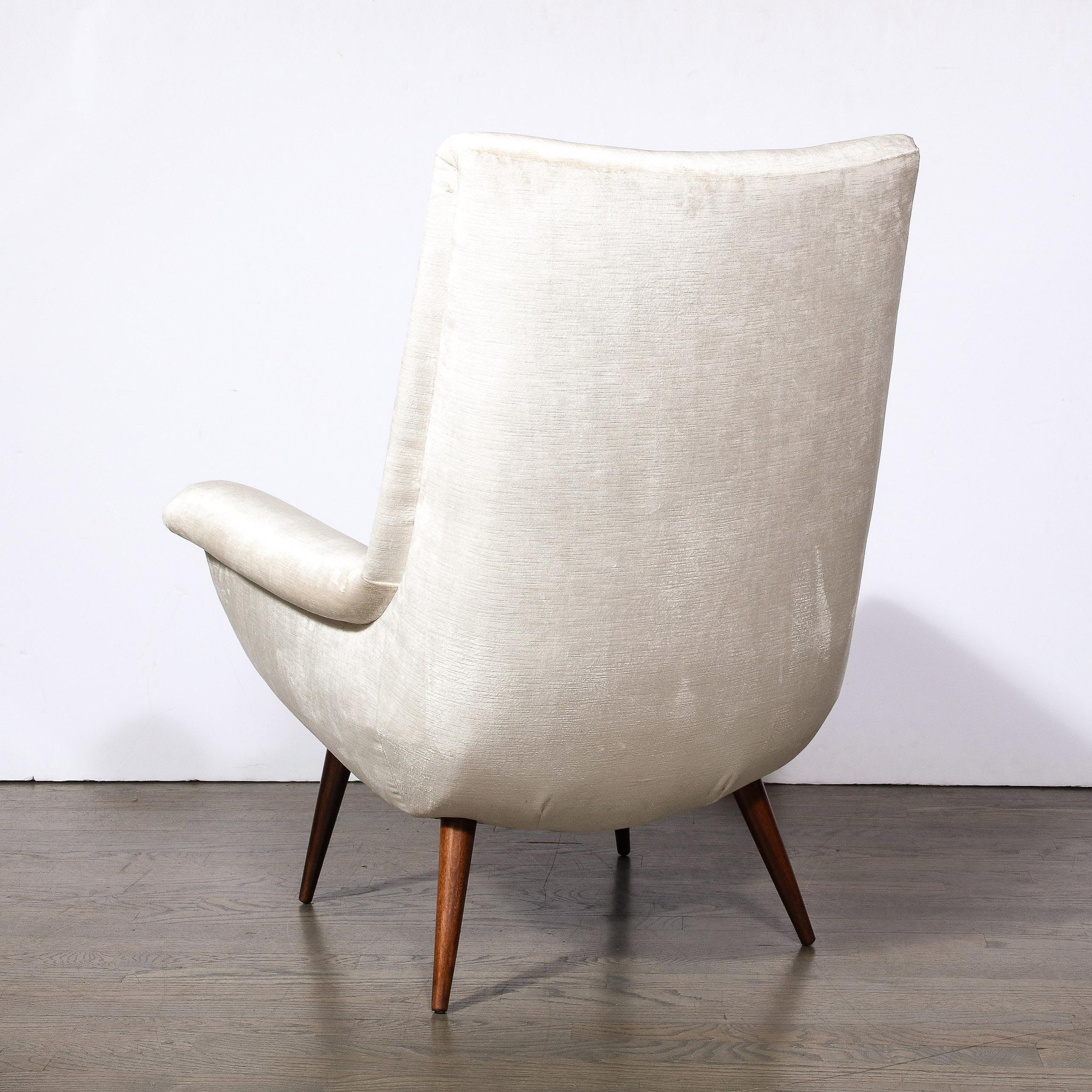 Mid-20th Century Mid-Century Tufted Back Lounge Chair in Platinum Velvet by Lawrence Peabody