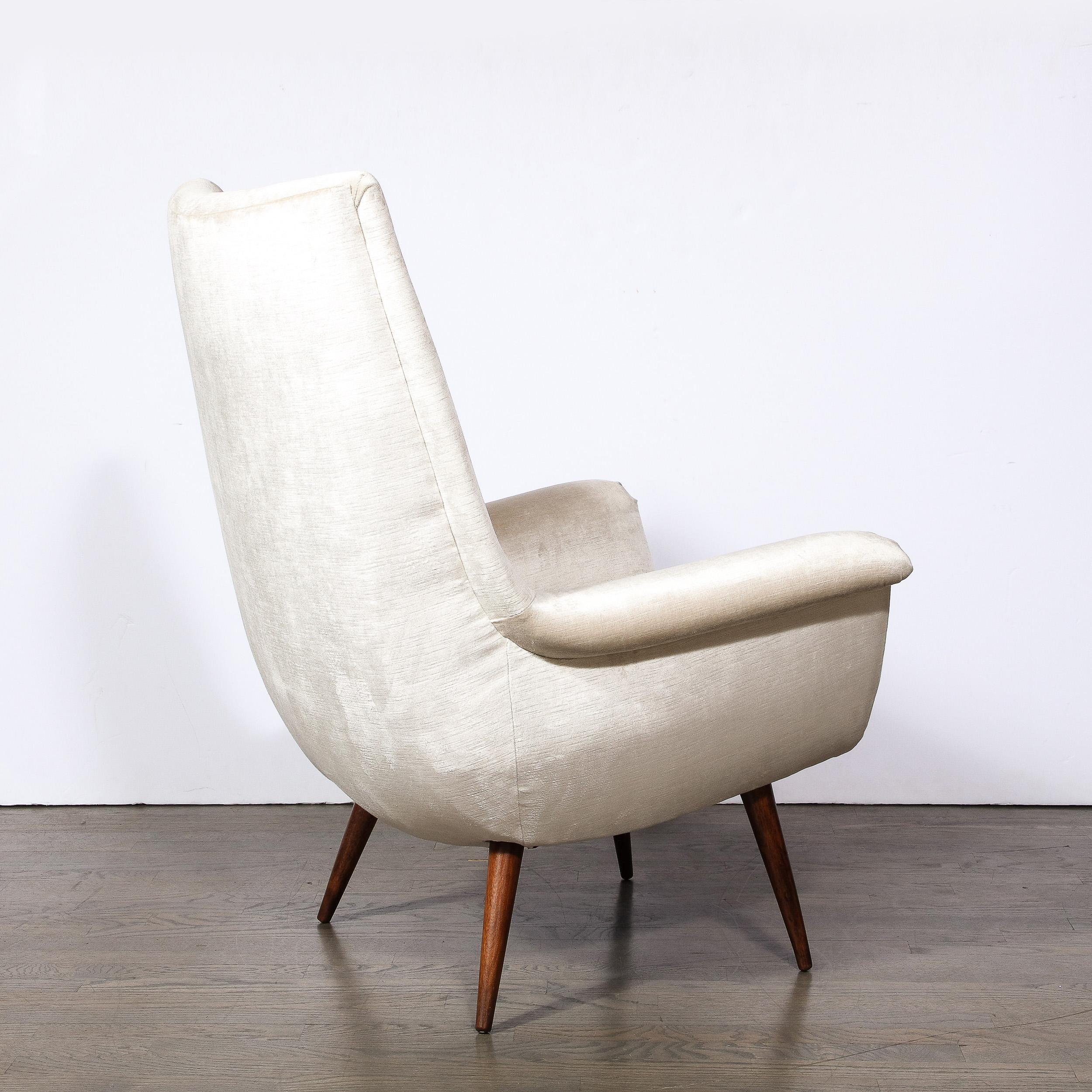 Mid-Century Tufted Back Lounge Chair in Platinum Velvet by Lawrence Peabody 2