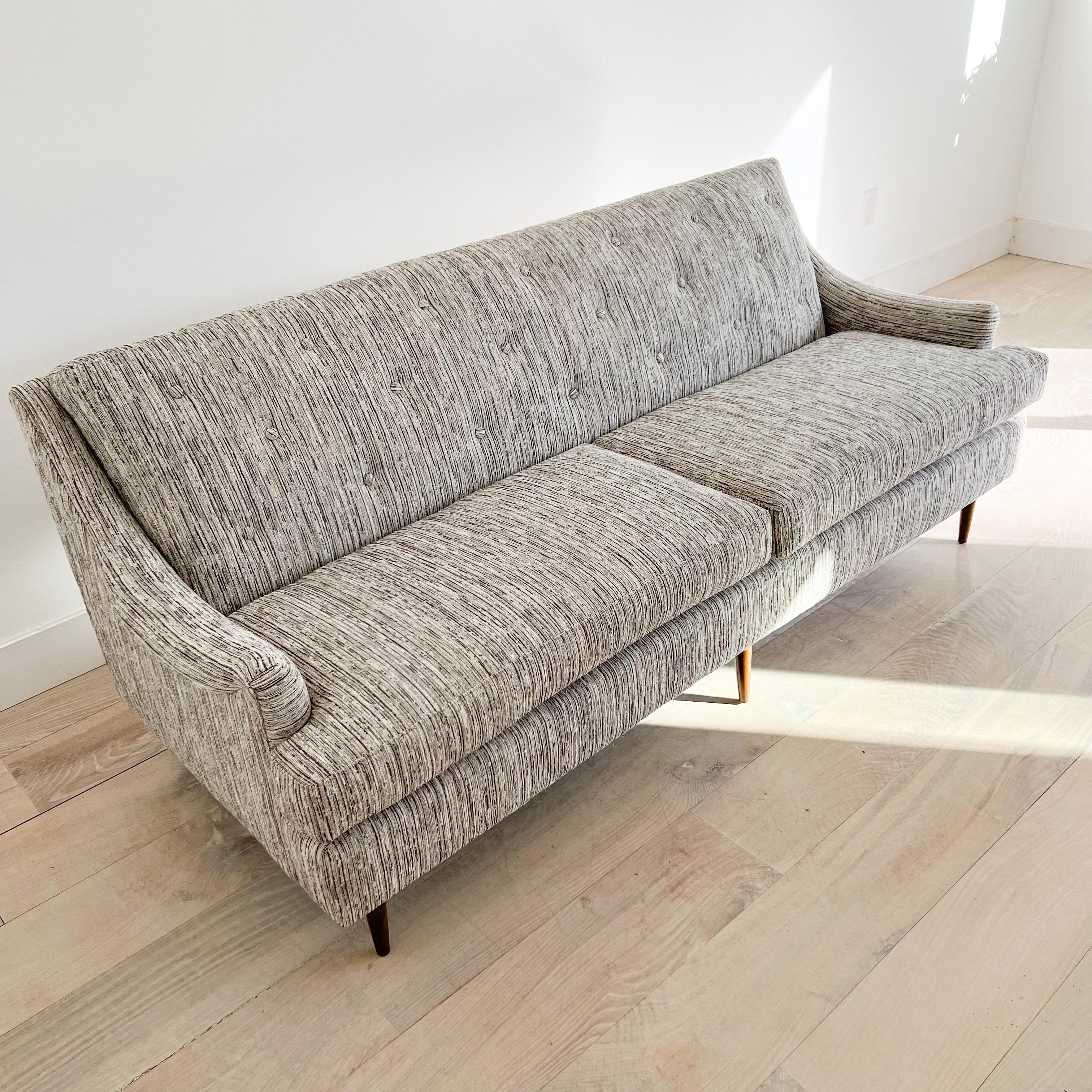 Mid-20th Century Mid-Century Tufted Back Sofa by Carsons w/ New Grey Upholstery