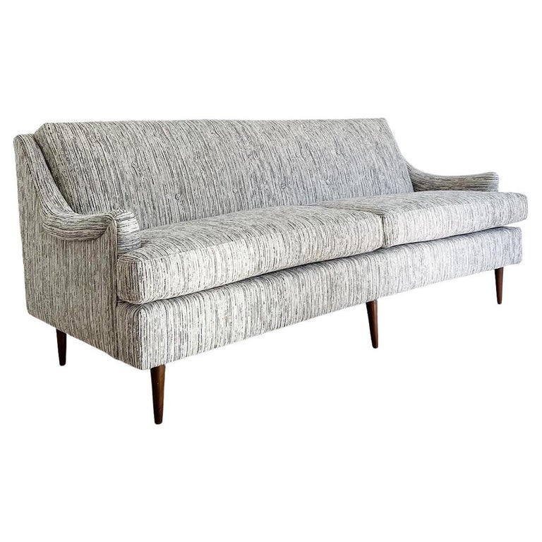 MidCentury Tufted Back Sofa by Carsons w/ New Grey Upholstery For Sale