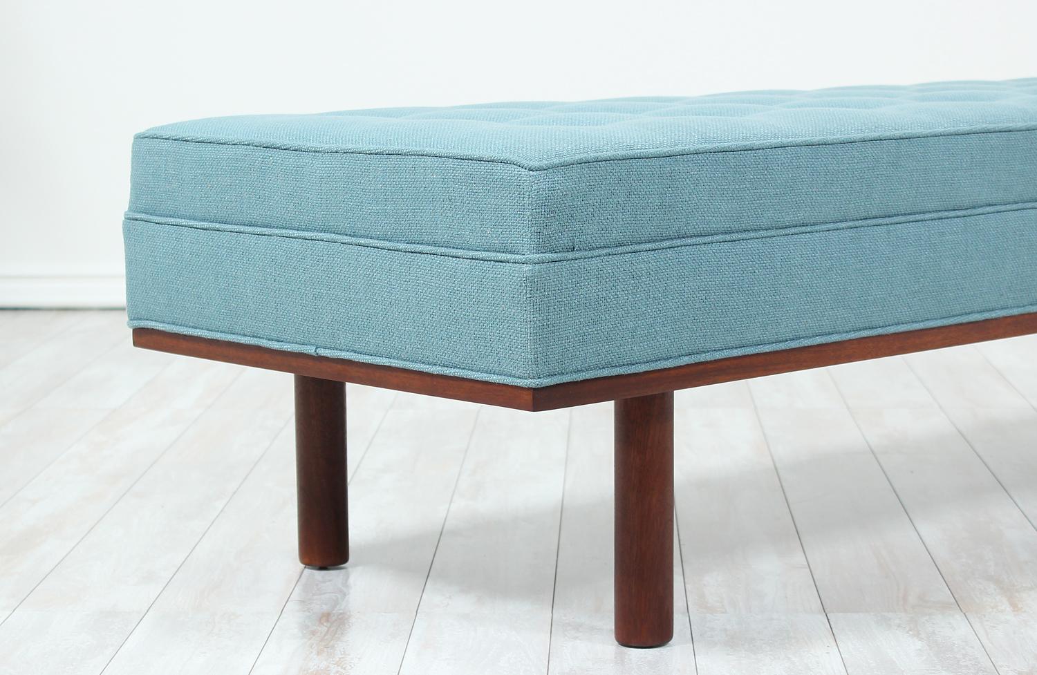 Mid-20th Century Midcentury Tufted Bench with Accent Walnut Base