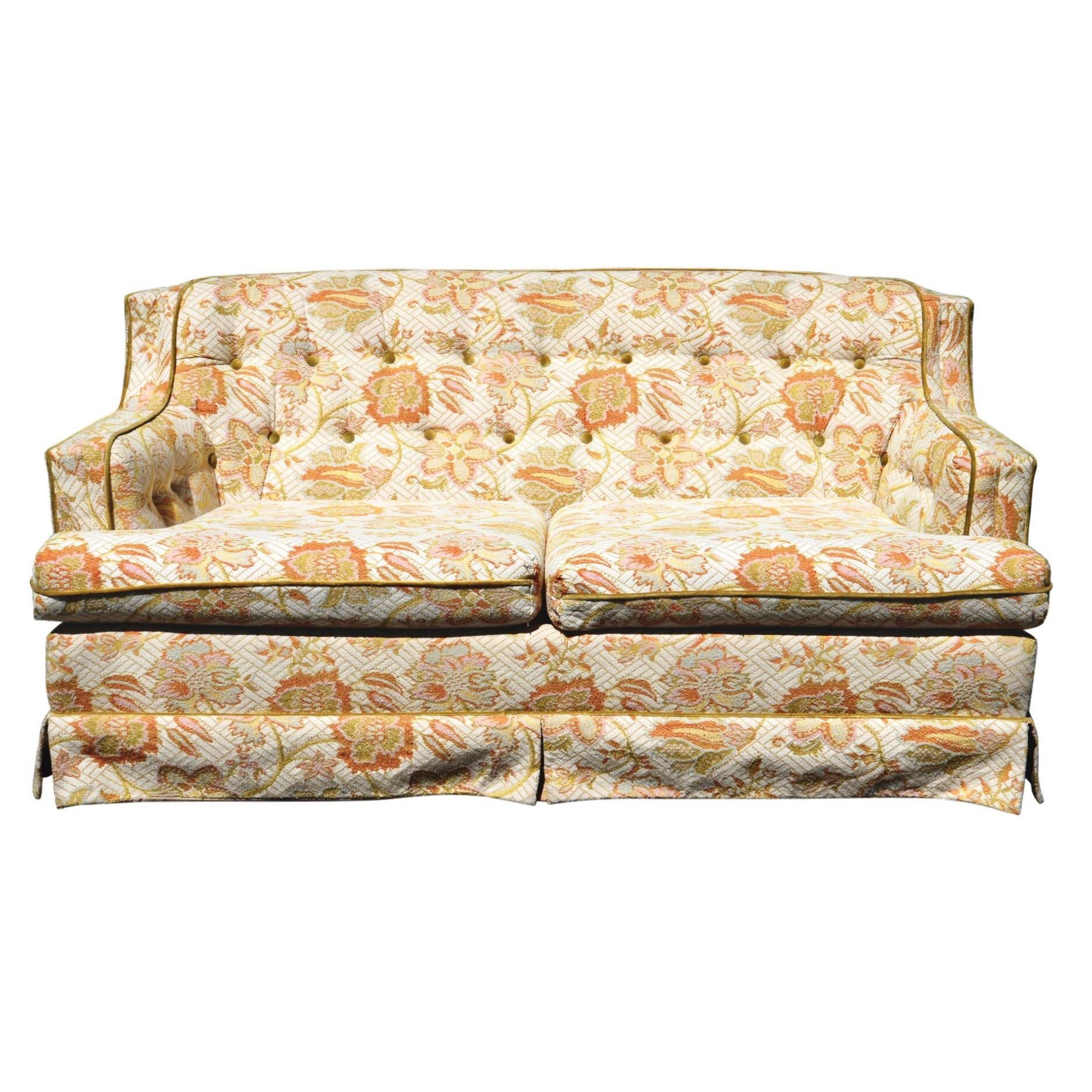 Mid Century Tufted Floral Loveseat Sofa