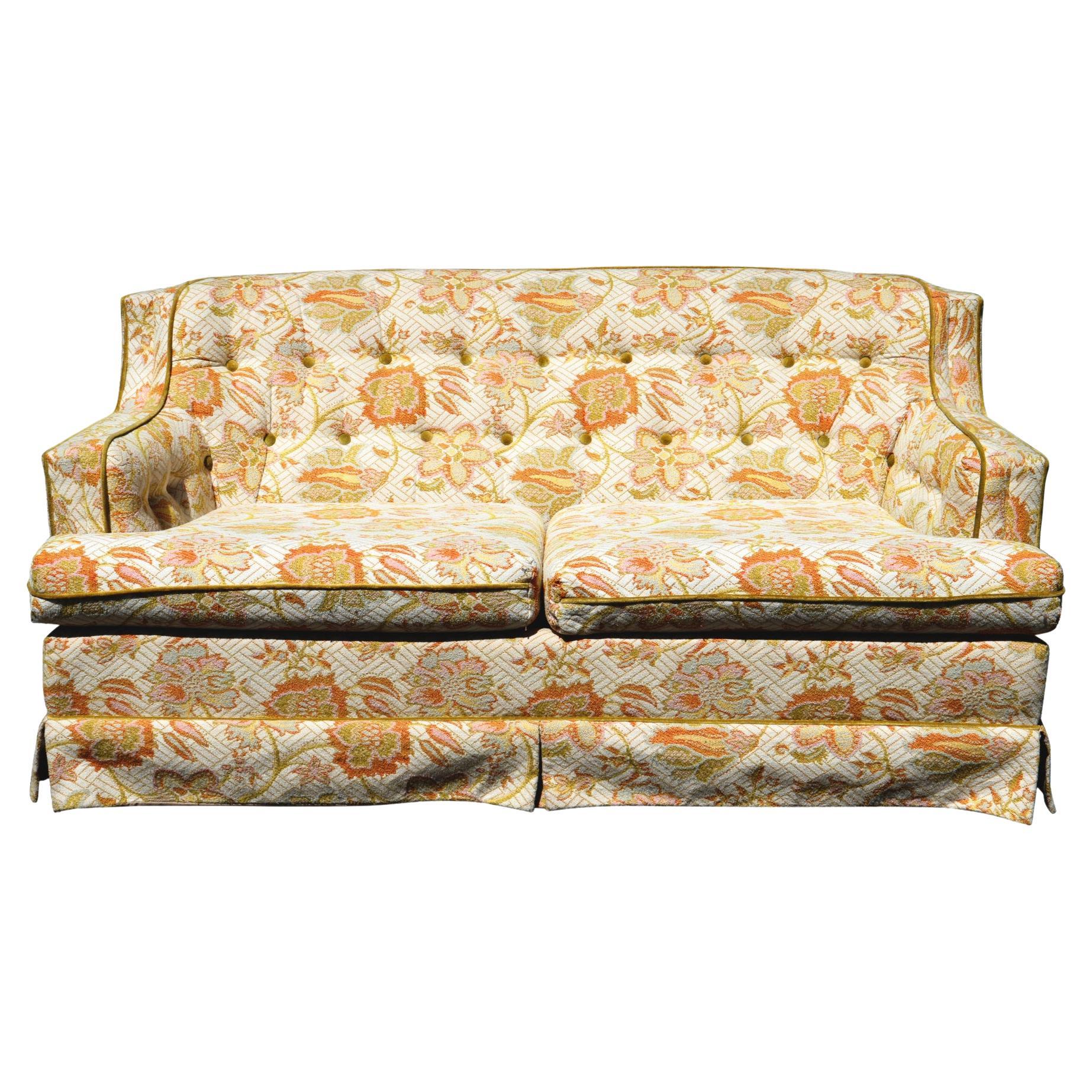 Midcentury Tufted Floral Loveseat Sofa For Sale