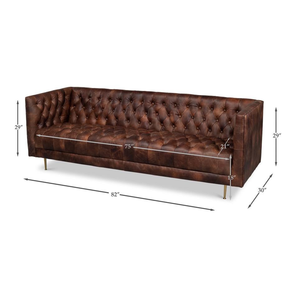 Mid Century Tufted Leather Sofa For Sale 2