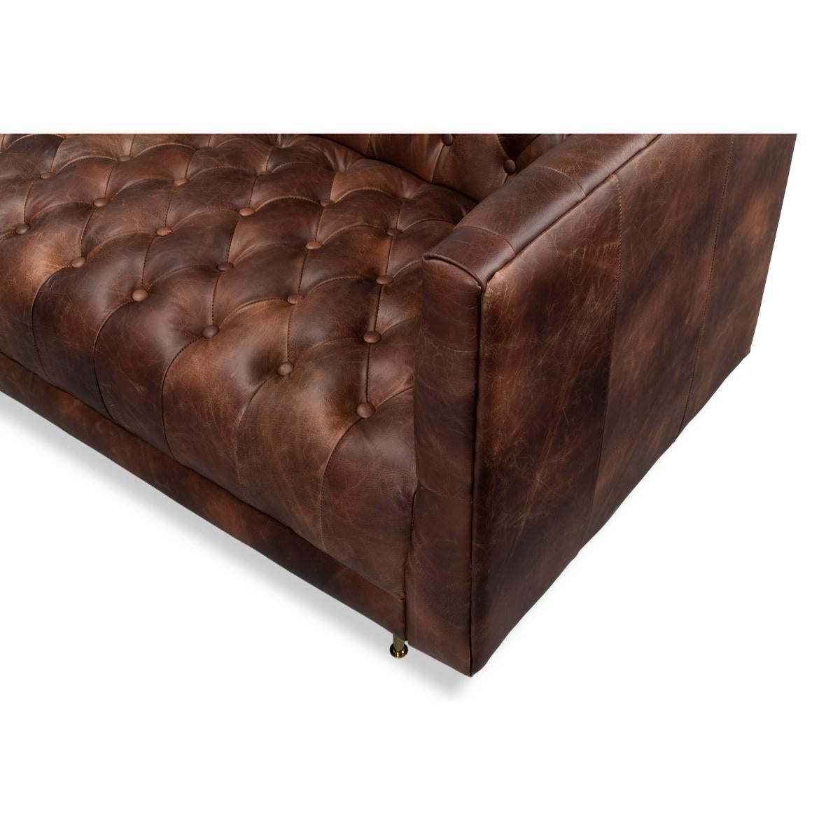 Mid-Century Modern Mid Century Tufted Leather Sofa For Sale
