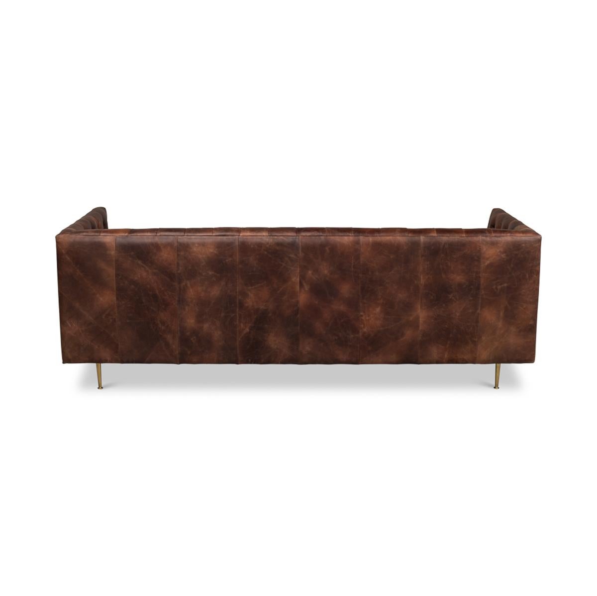 Asian Mid Century Tufted Leather Sofa For Sale