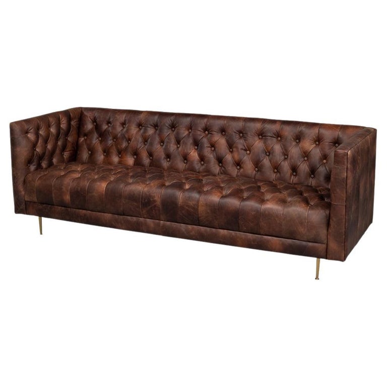 Mid Century Tufted Leather Sofa For Sale at 1stDibs