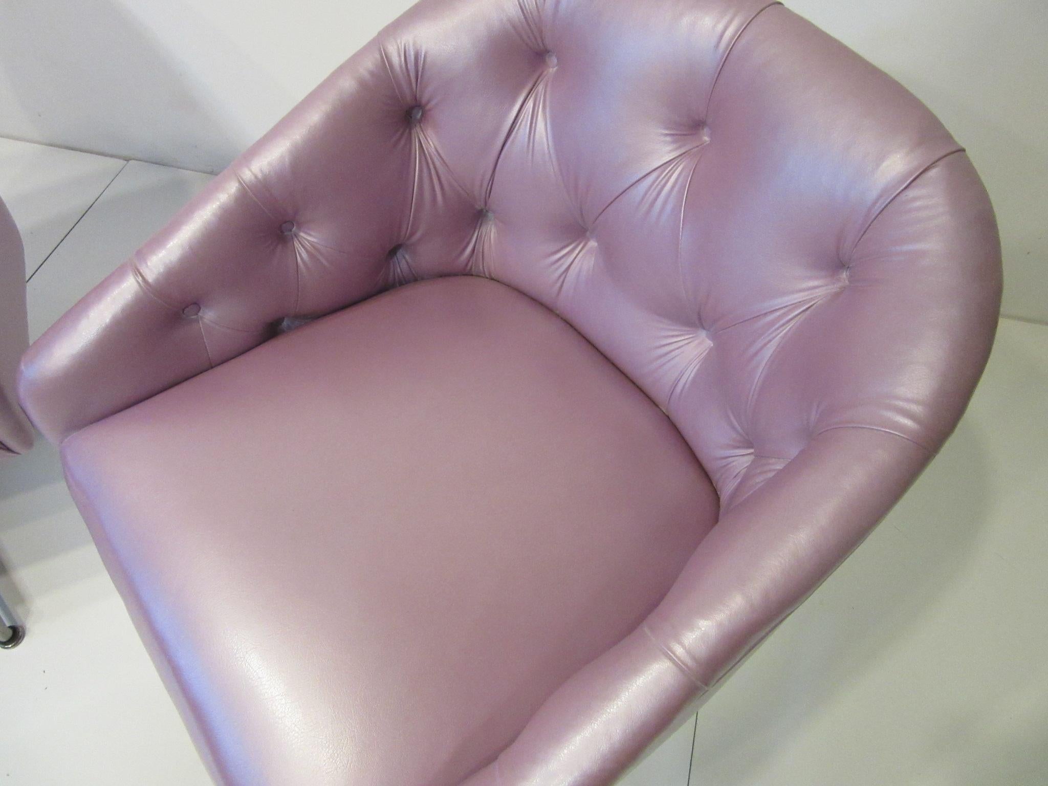 Midcentury Tufted Leatherette Swivel Chairs by Shelby Williams 1
